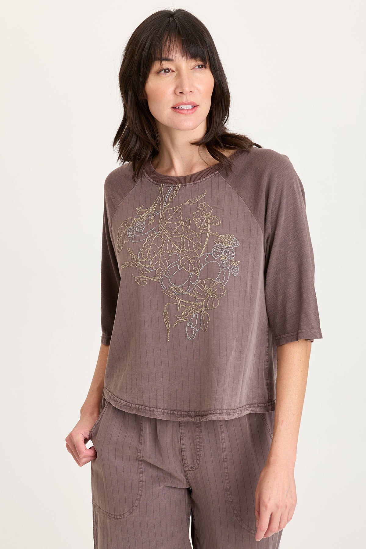 XCVI Jory Embroidered Pinstripe Raglan Top 