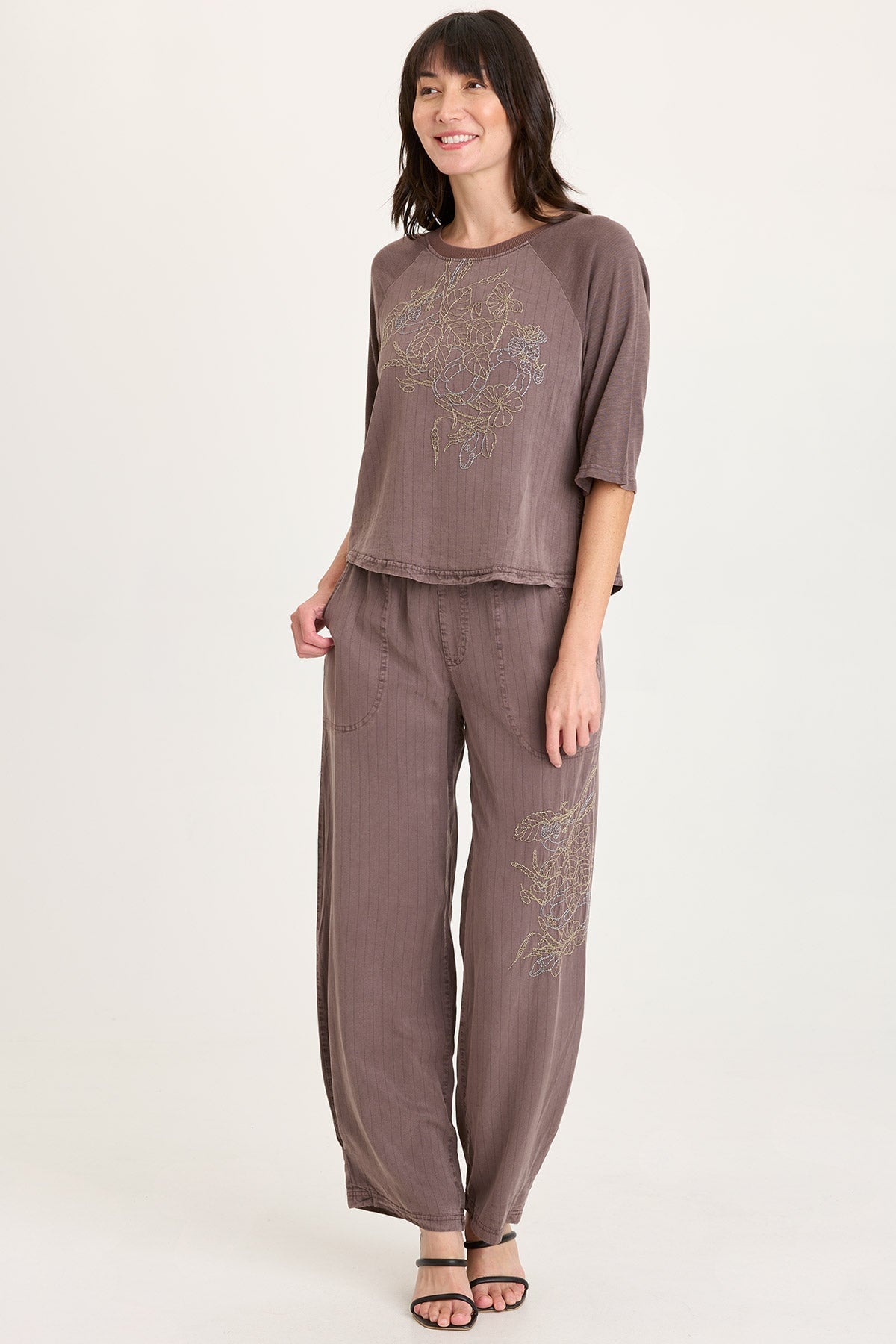 XCVI Carell Embroidered Pinstripe Pleated Leg Pant 