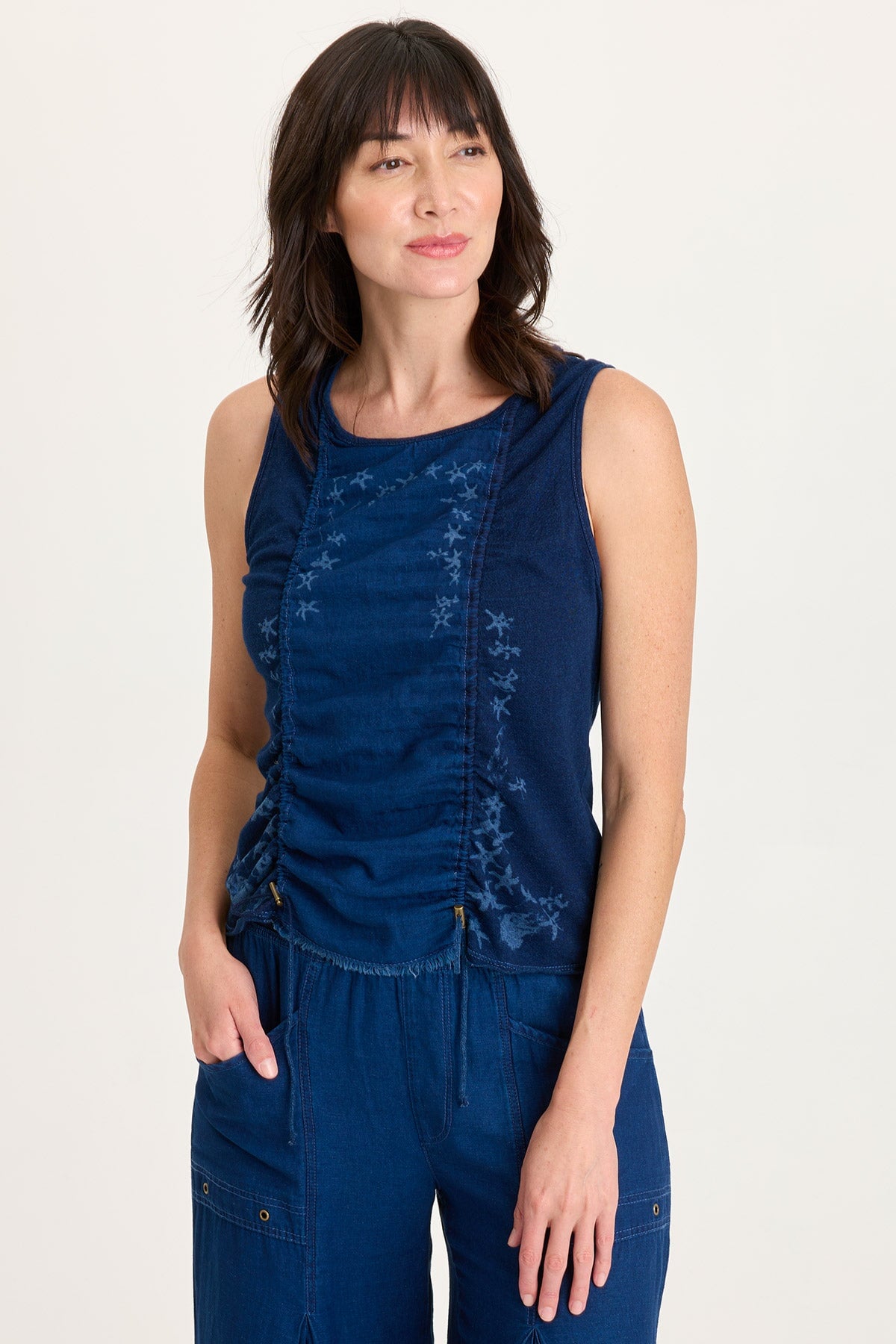 XCVI Cobie Printed Indigo Corded Tank 