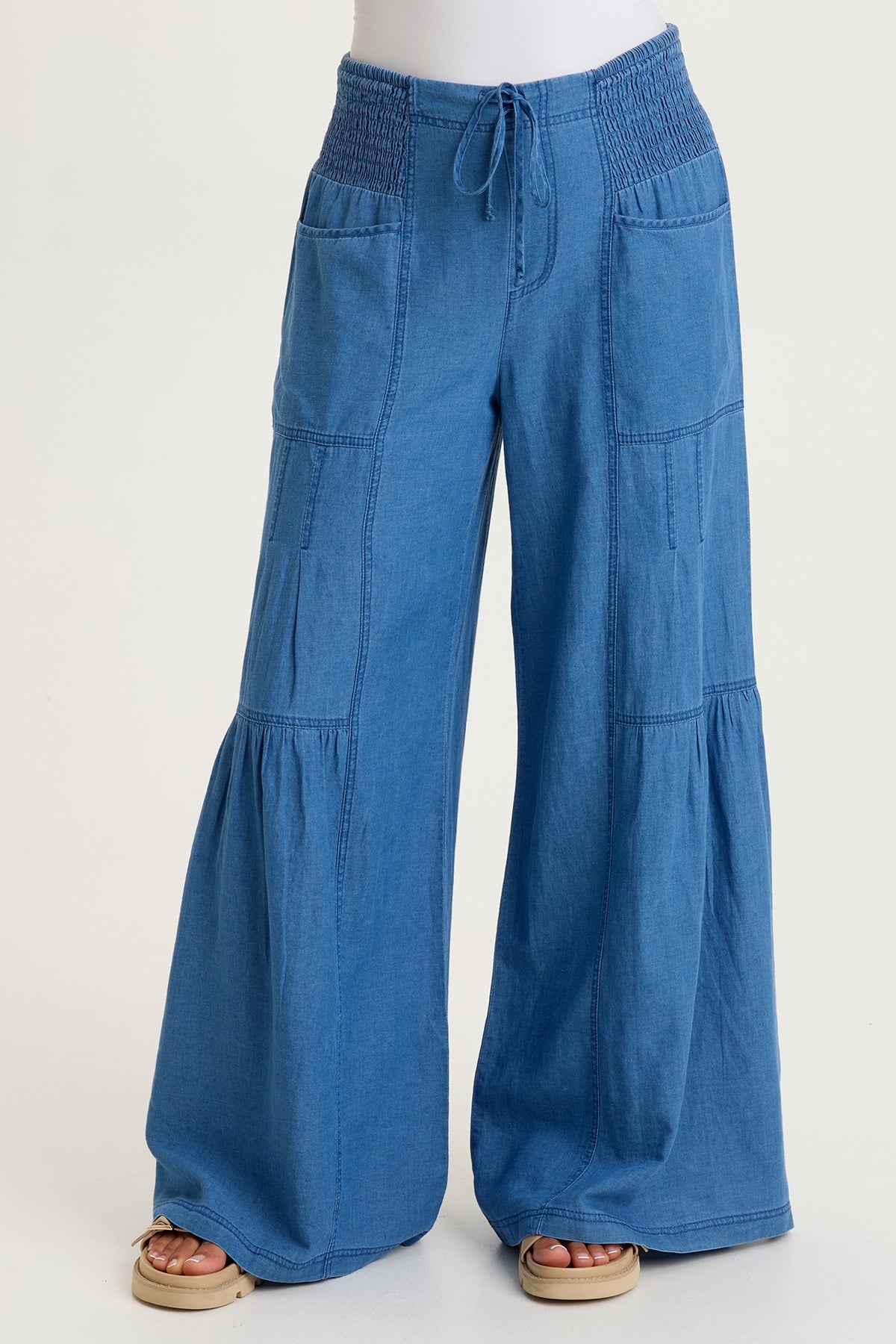XCVI Zain Indigo Twill Tiered Wide Leg 
