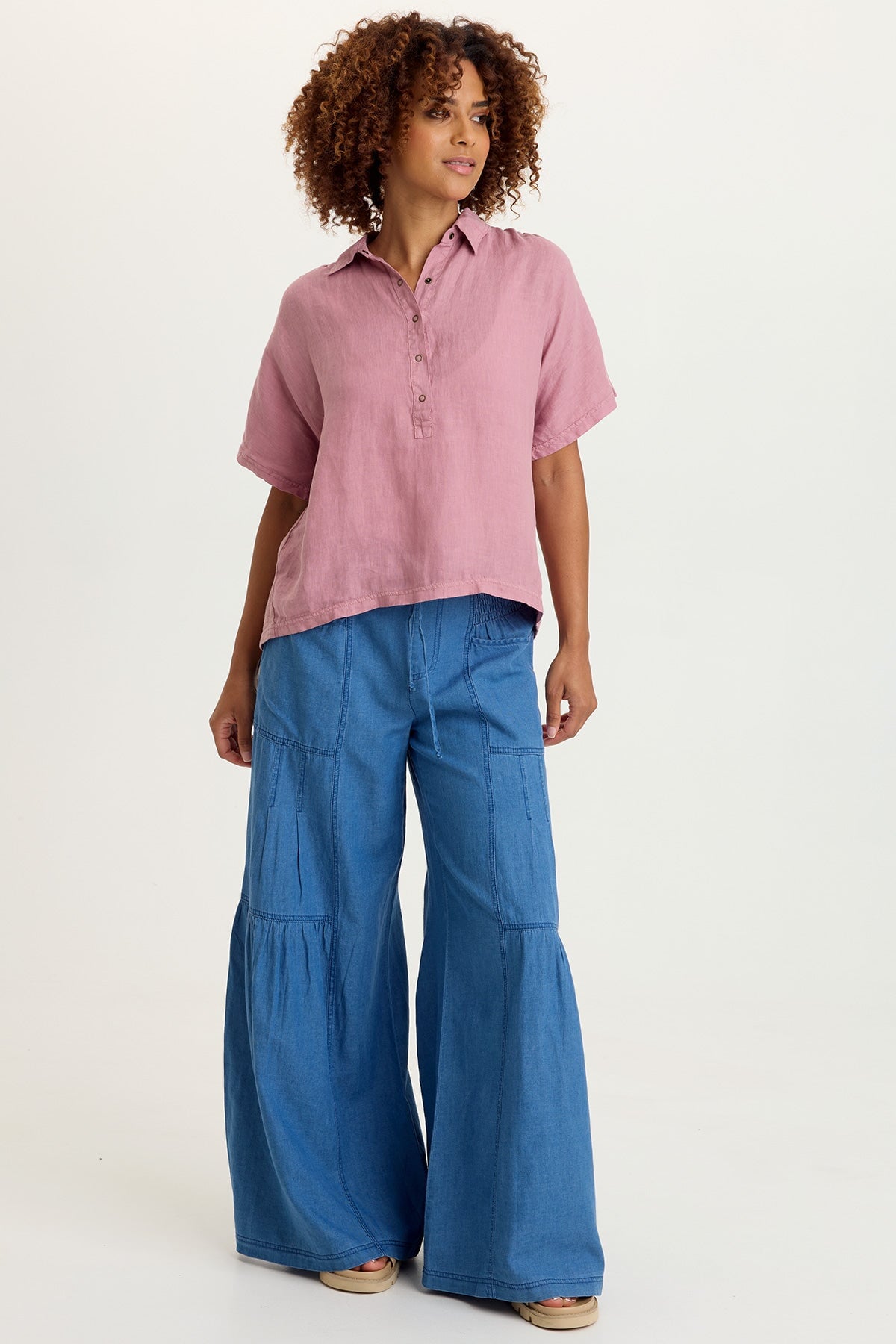 XCVI Zain Indigo Twill Tiered Wide Leg 