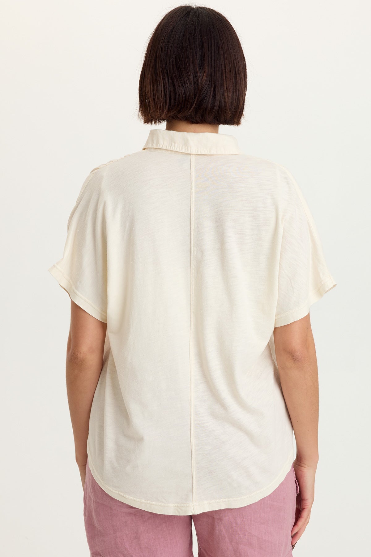 Quilla 100% Linen Snap-Up Placket Collared Short Sleeve Top
