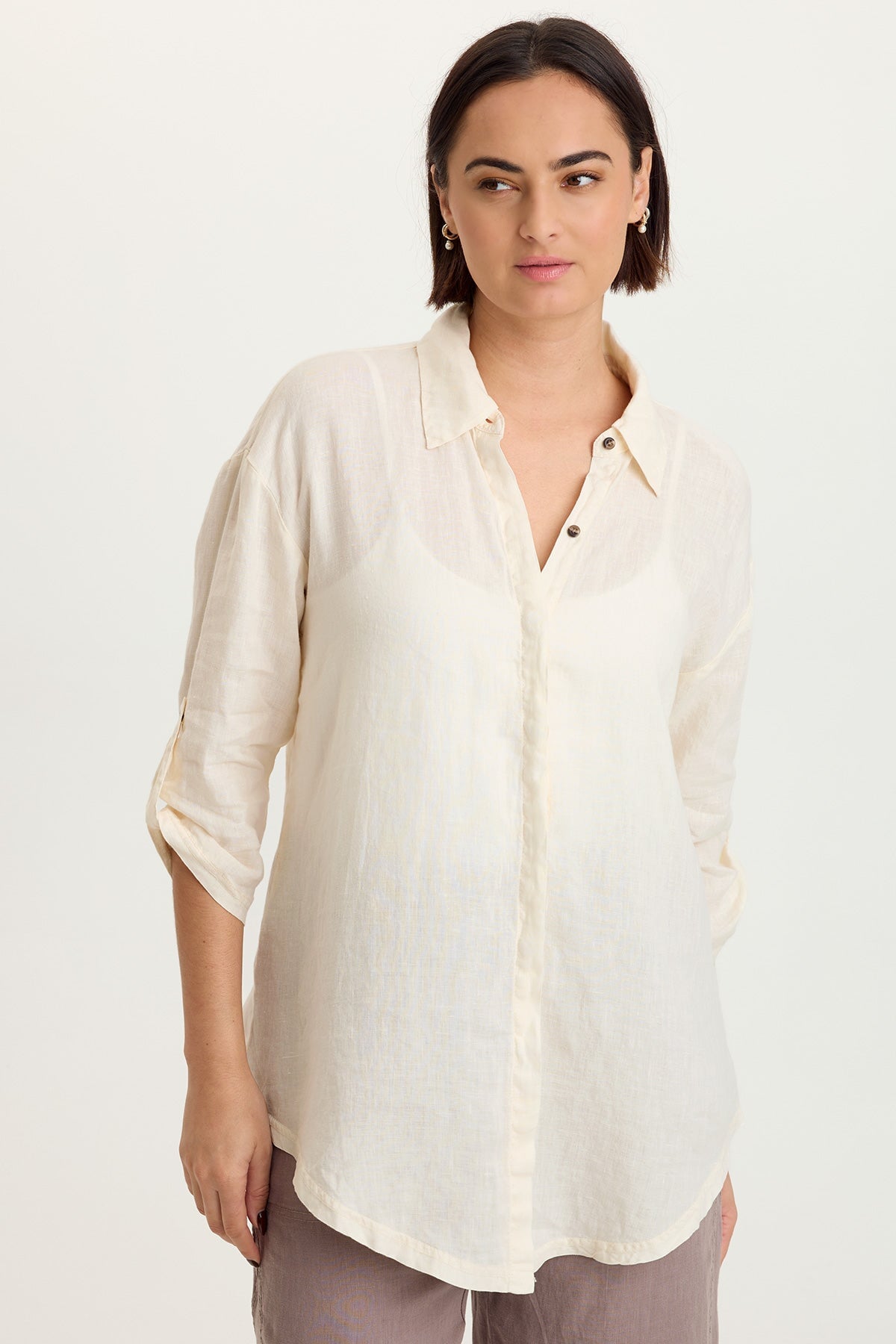 XCVI Moira Linen Hi-Lo Button-Up Top 
