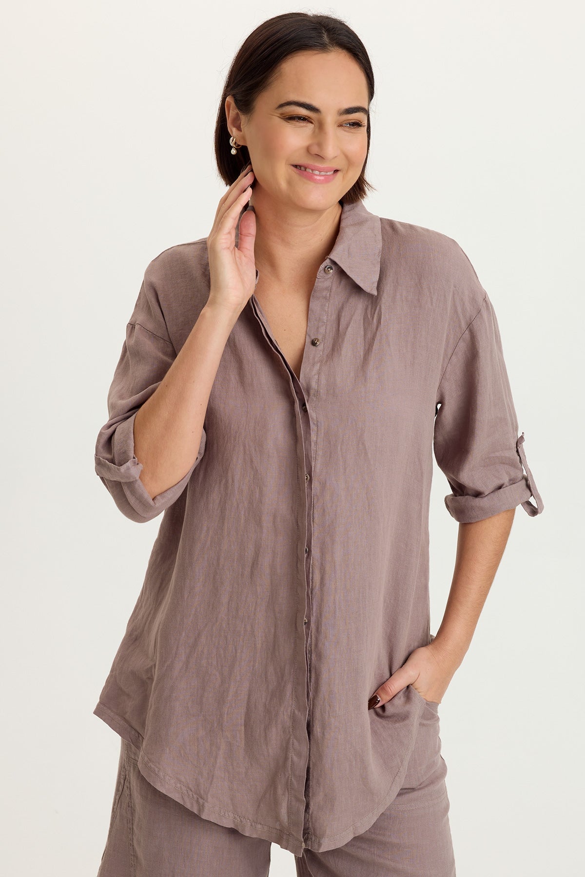 XCVI Moira Linen Hi-Lo Button-Up Top 