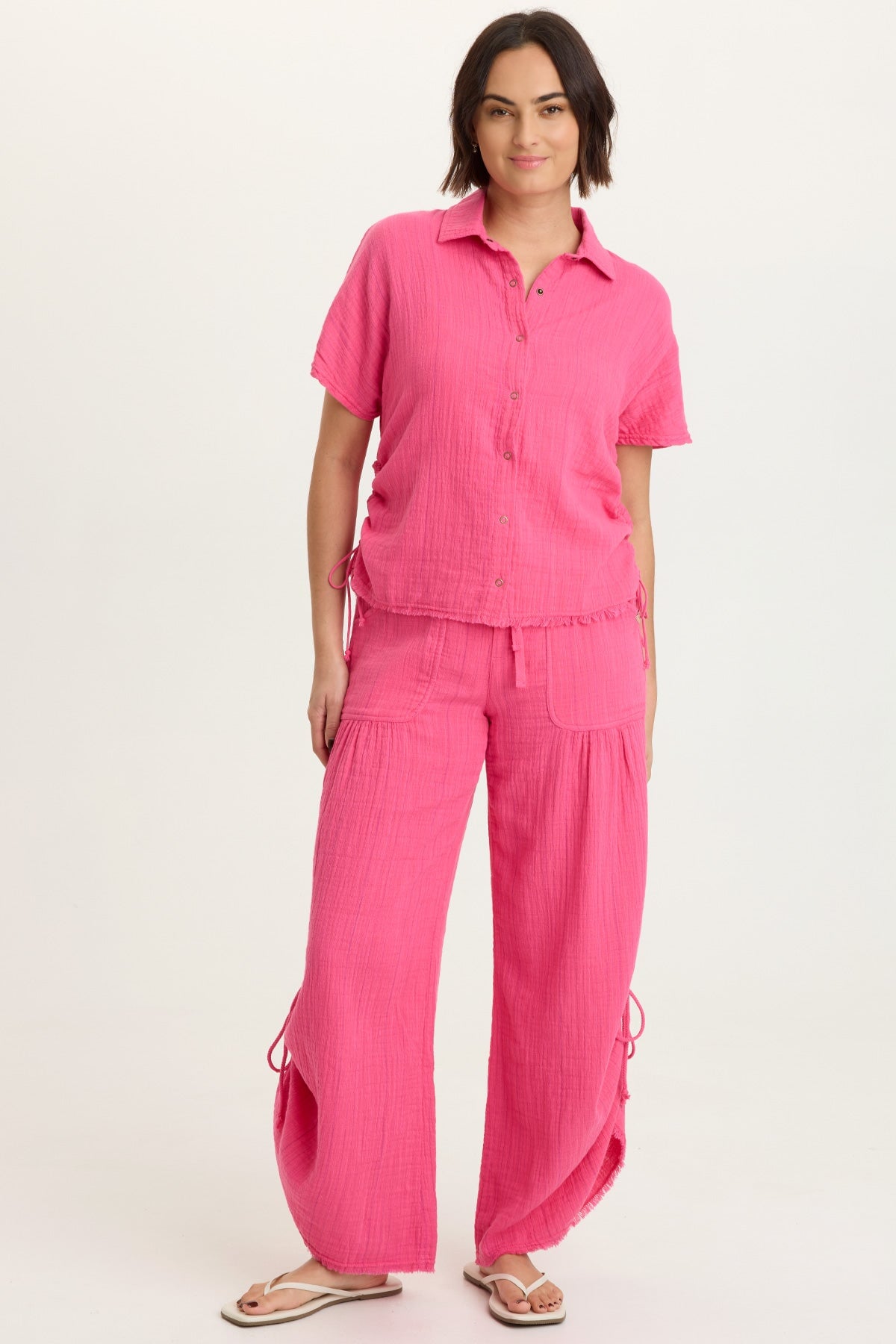 Muriel Indigo Stripe Gauze Cincable Leg Pull-On Waist Wide-Leg Pant
