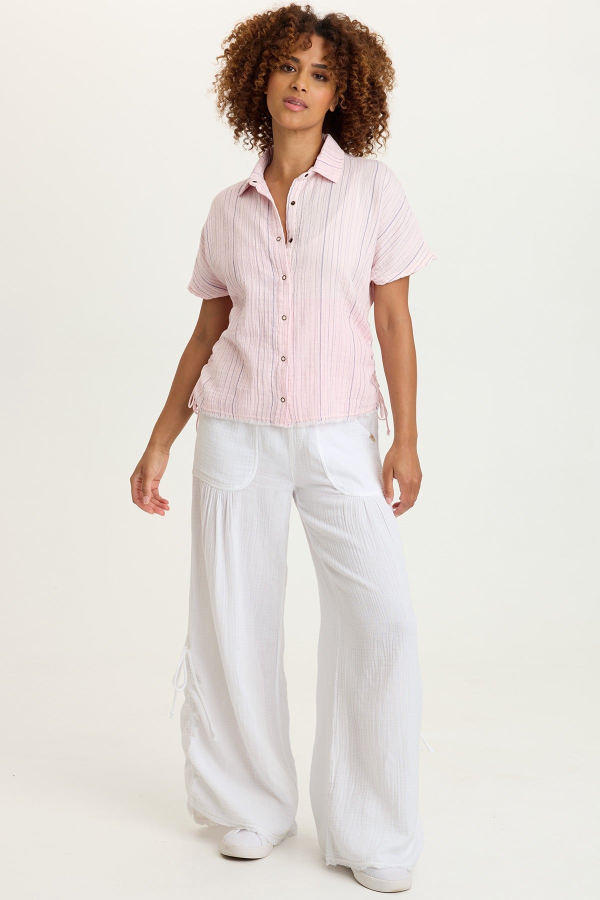 Muriel 100% Cotton Gauze Cincable Leg Pull-On Waist Wide-Leg Pant