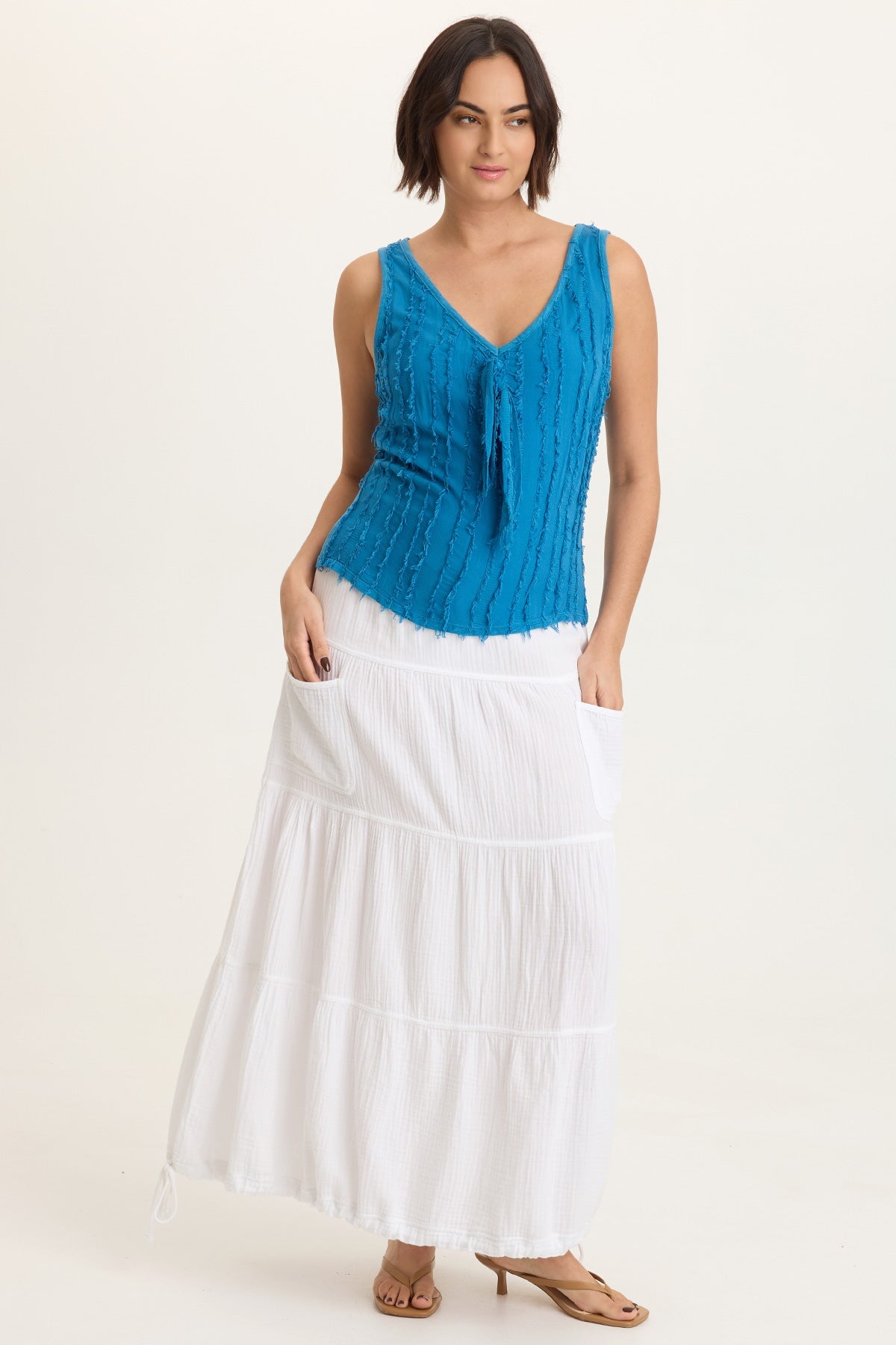 XCVI Brisa Stripe Voile Tie V-Neck Tank 