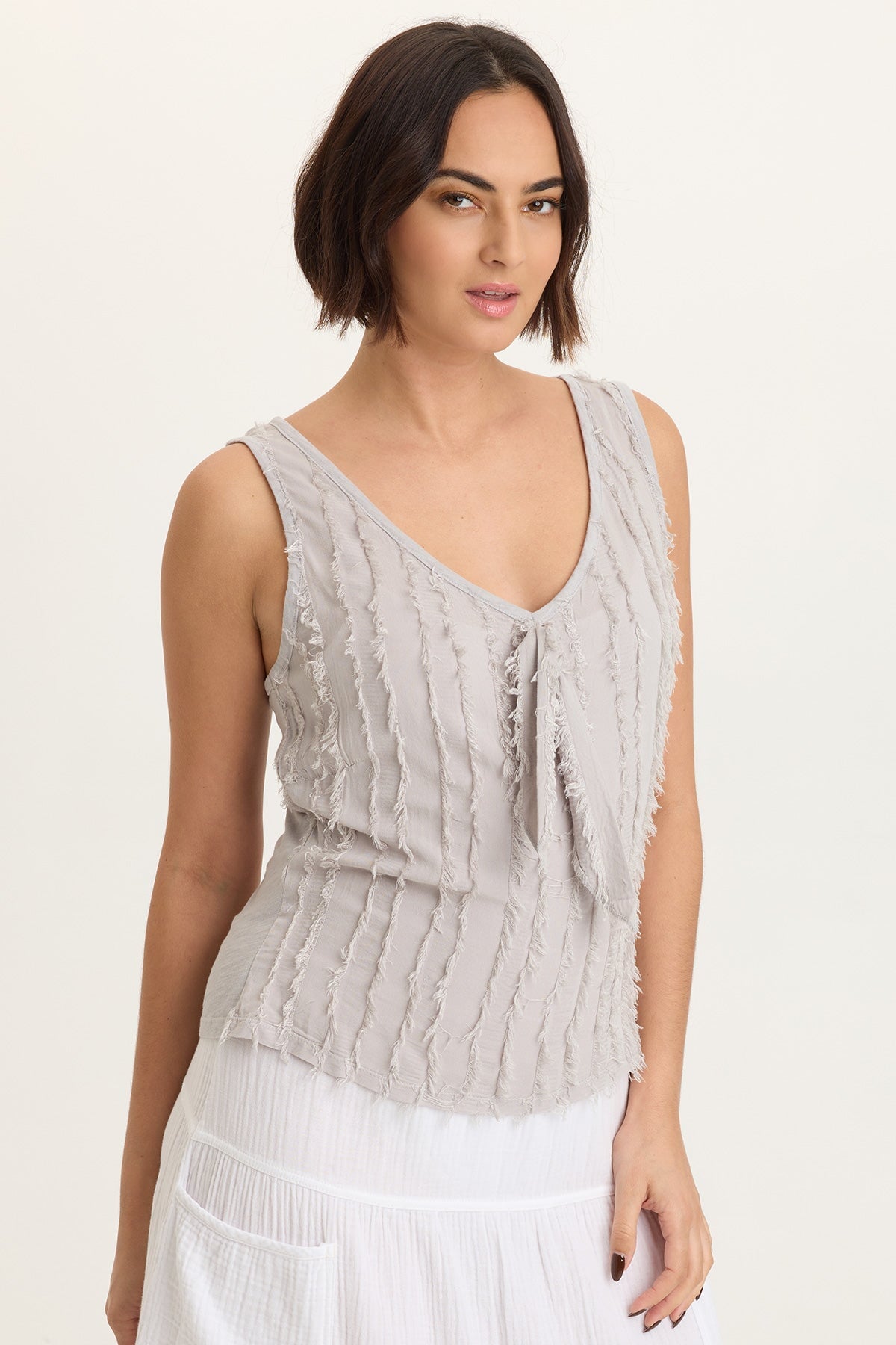 XCVI Brisa Stripe Voile Tie V-Neck Tank 