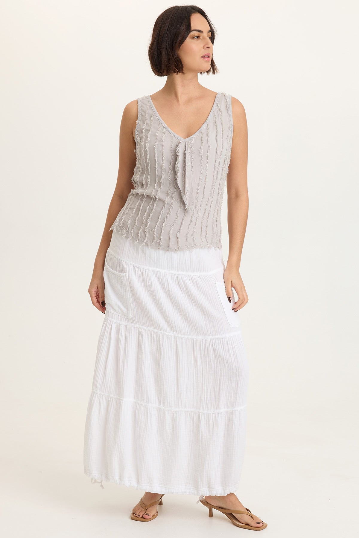 XCVI Brisa Stripe Voile Tie V-Neck Tank 