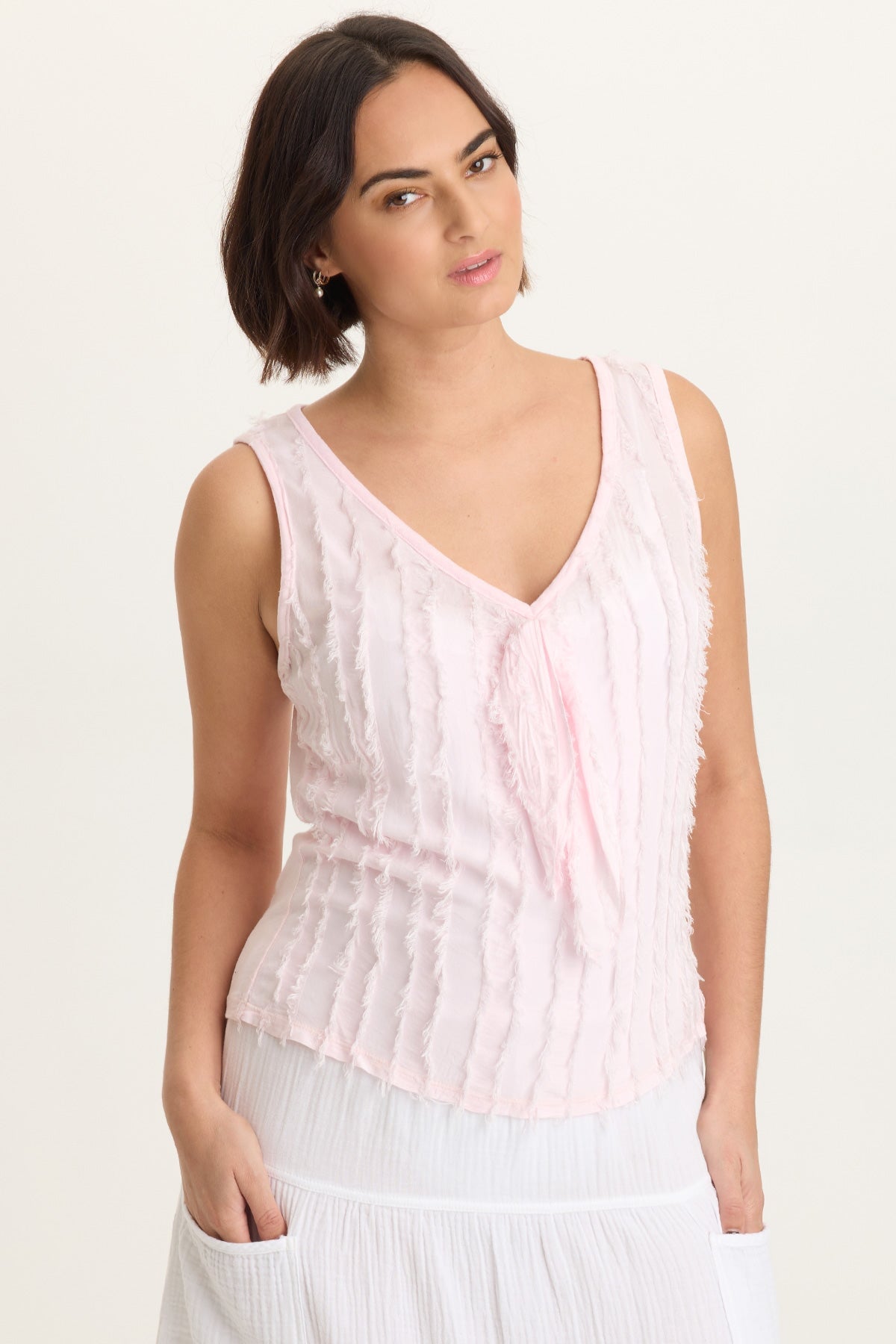 XCVI Brisa Stripe Voile Tie V-Neck Tank 