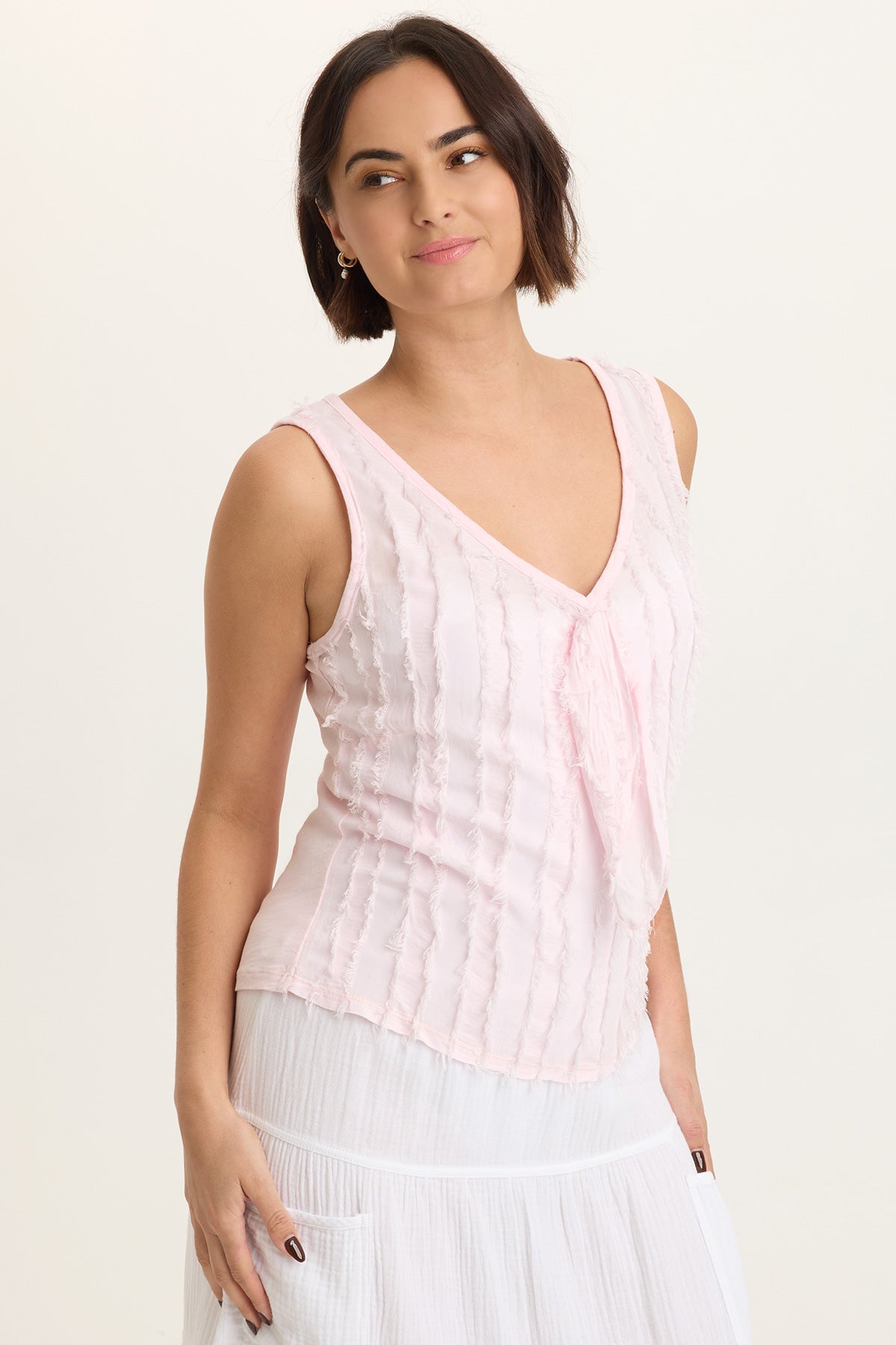 XCVI Brisa Stripe Voile Tie V-Neck Tank 