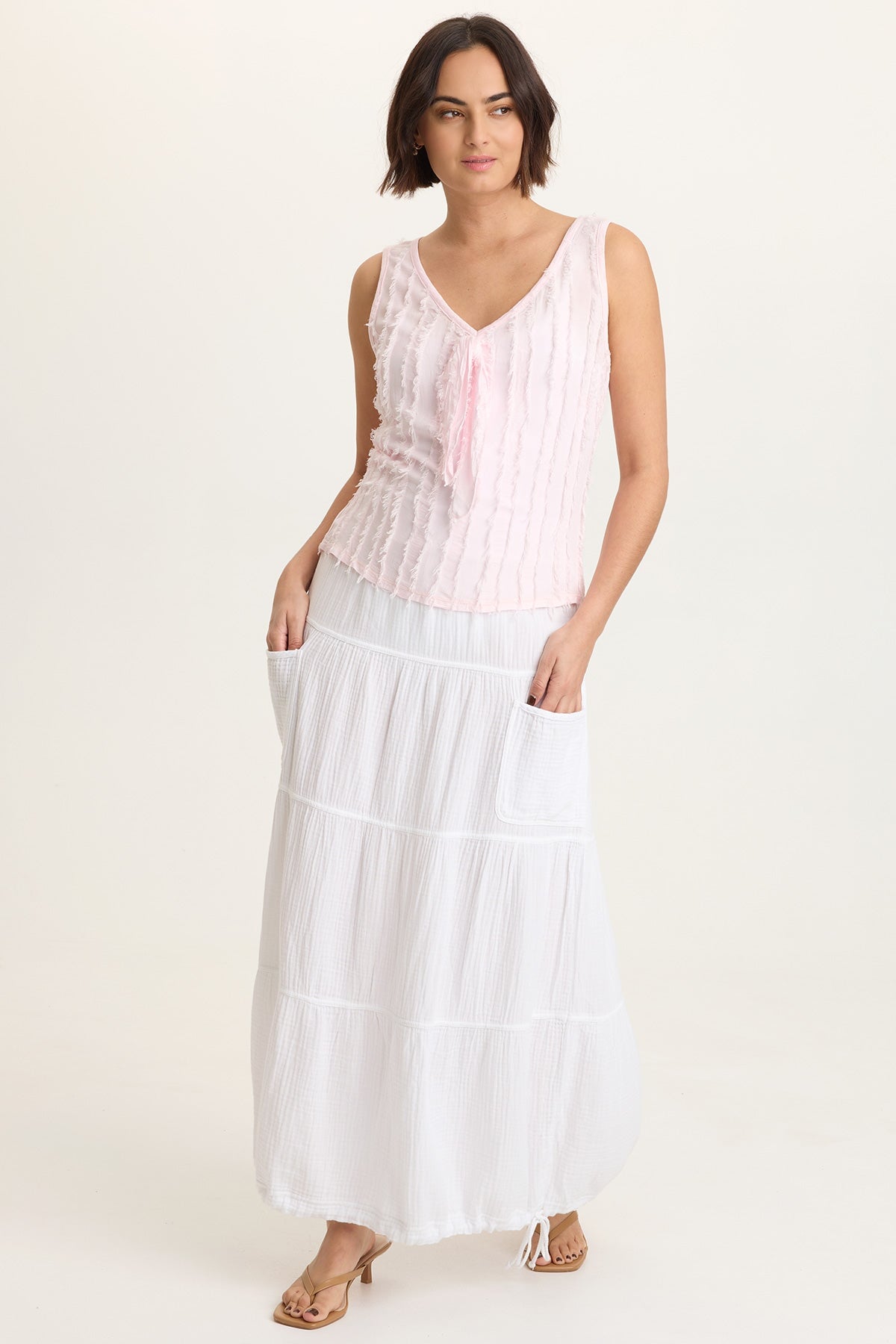 XCVI Brisa Stripe Voile Tie V-Neck Tank 