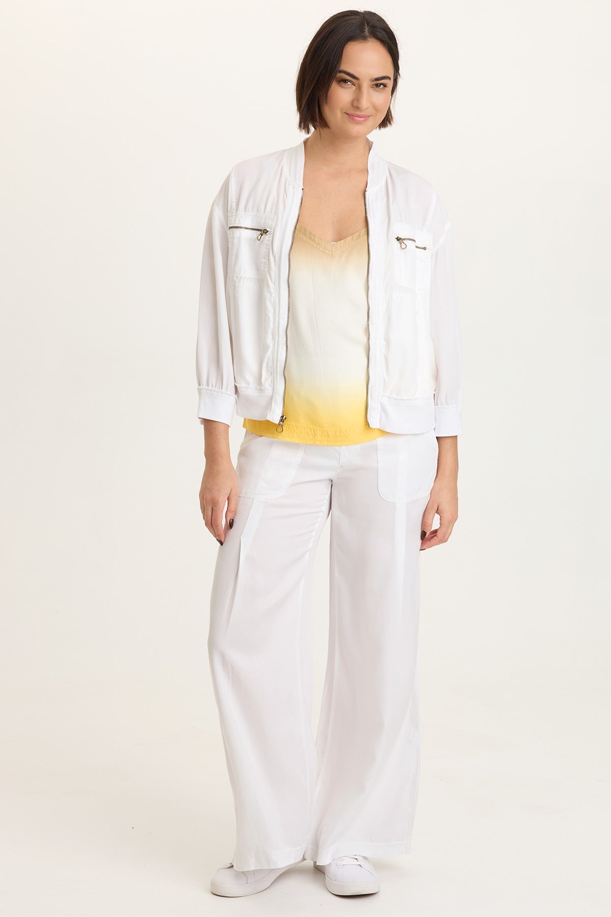 Wynton Tencel Twill 3/4-Sleeve Zip-Up Bomber Jacket
