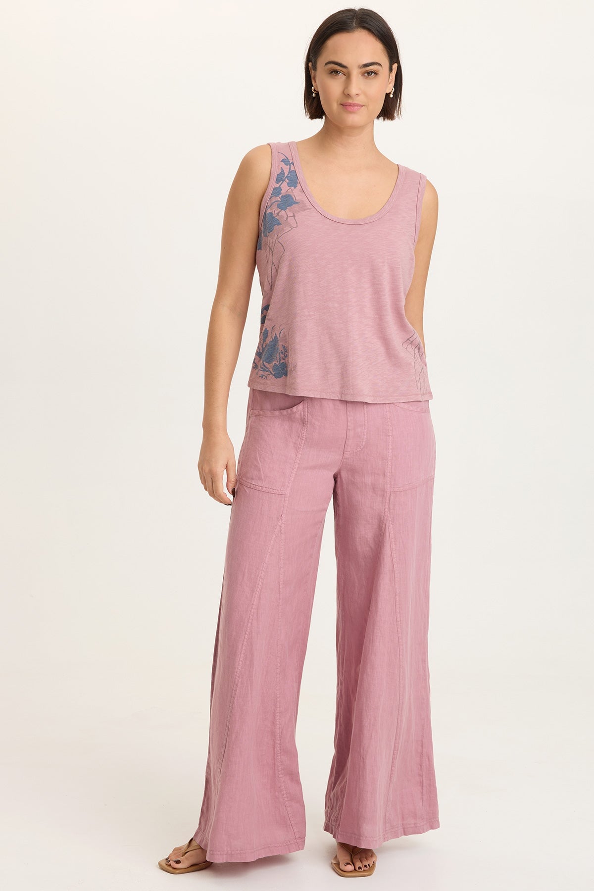 Elaine 100% Linen Godet Seam Pull-On Wide-Leg Pant