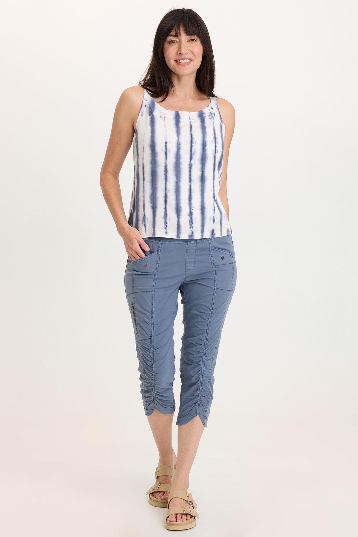 Kai Twill Scoop Neck Strappy Tank with Jersey Back
