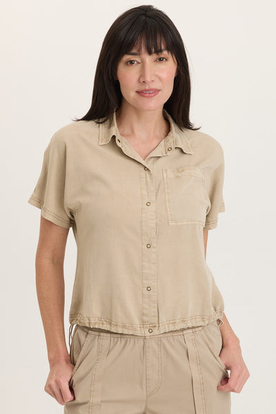 Zane Twill Snap-Up Short Sleeve Collared Top
