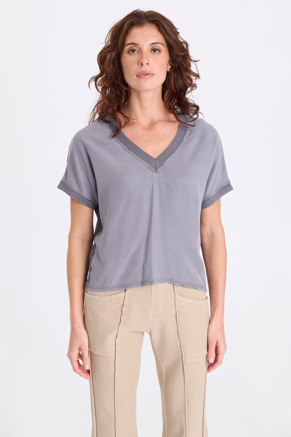 XCVI Hanno Soft Twill V-Neck Top 