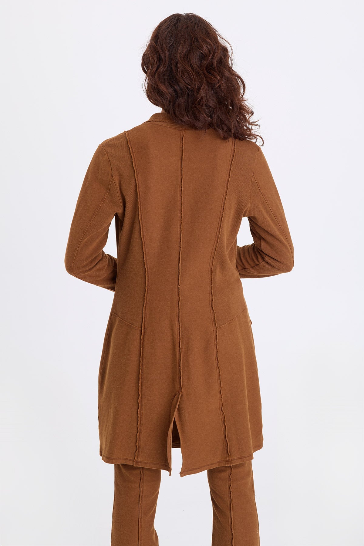 ジャケット・アウター TROVE ''RUUTUKA LONG COAT'' XCVI Roda Twill Knit Kick Pleat Long Button-Up Jacket