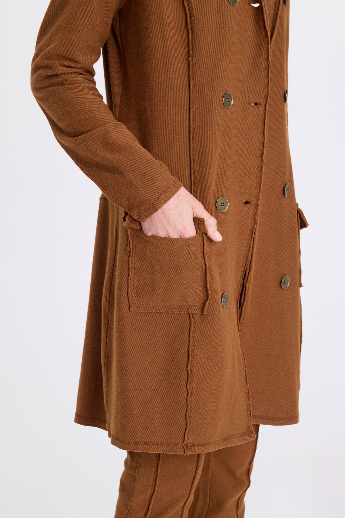XCVI Roda Twill Knit Kick Pleat Long Button-Up Jacket