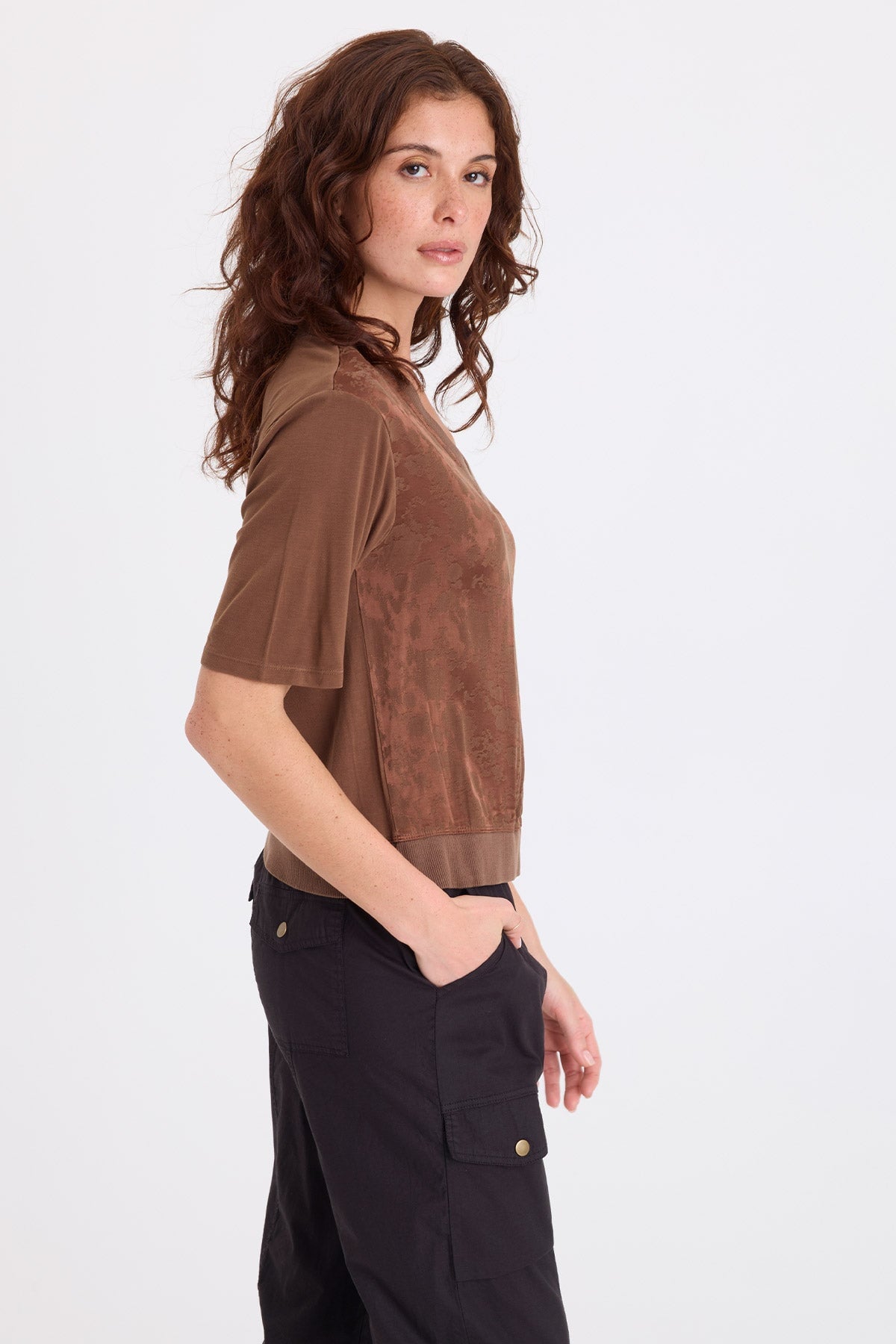 XCVI Obi Textured Satin V-Neck Tee 