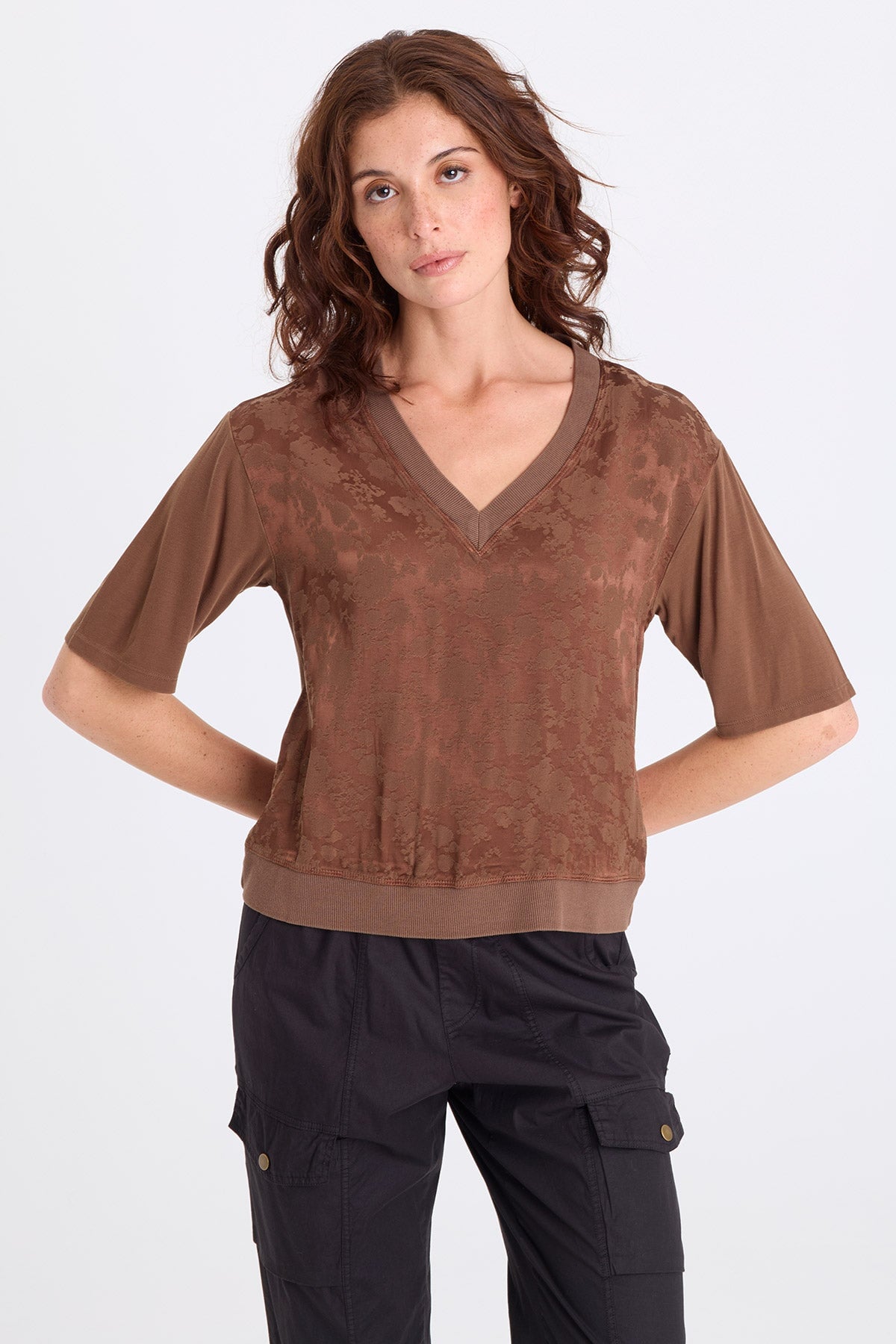 XCVI Obi Textured Satin V-Neck Tee 