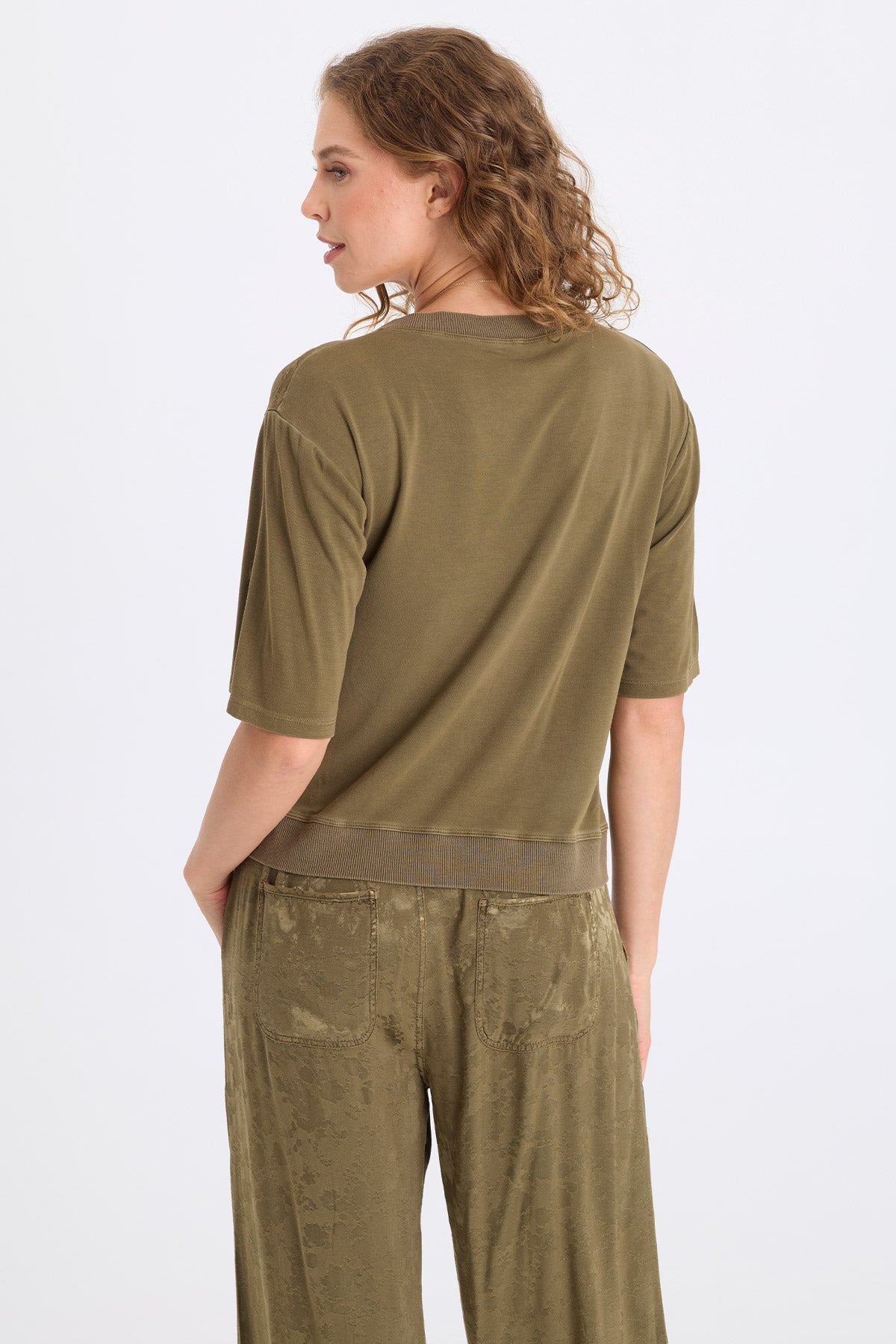 XCVI Obi Textured Satin V-Neck Tee 