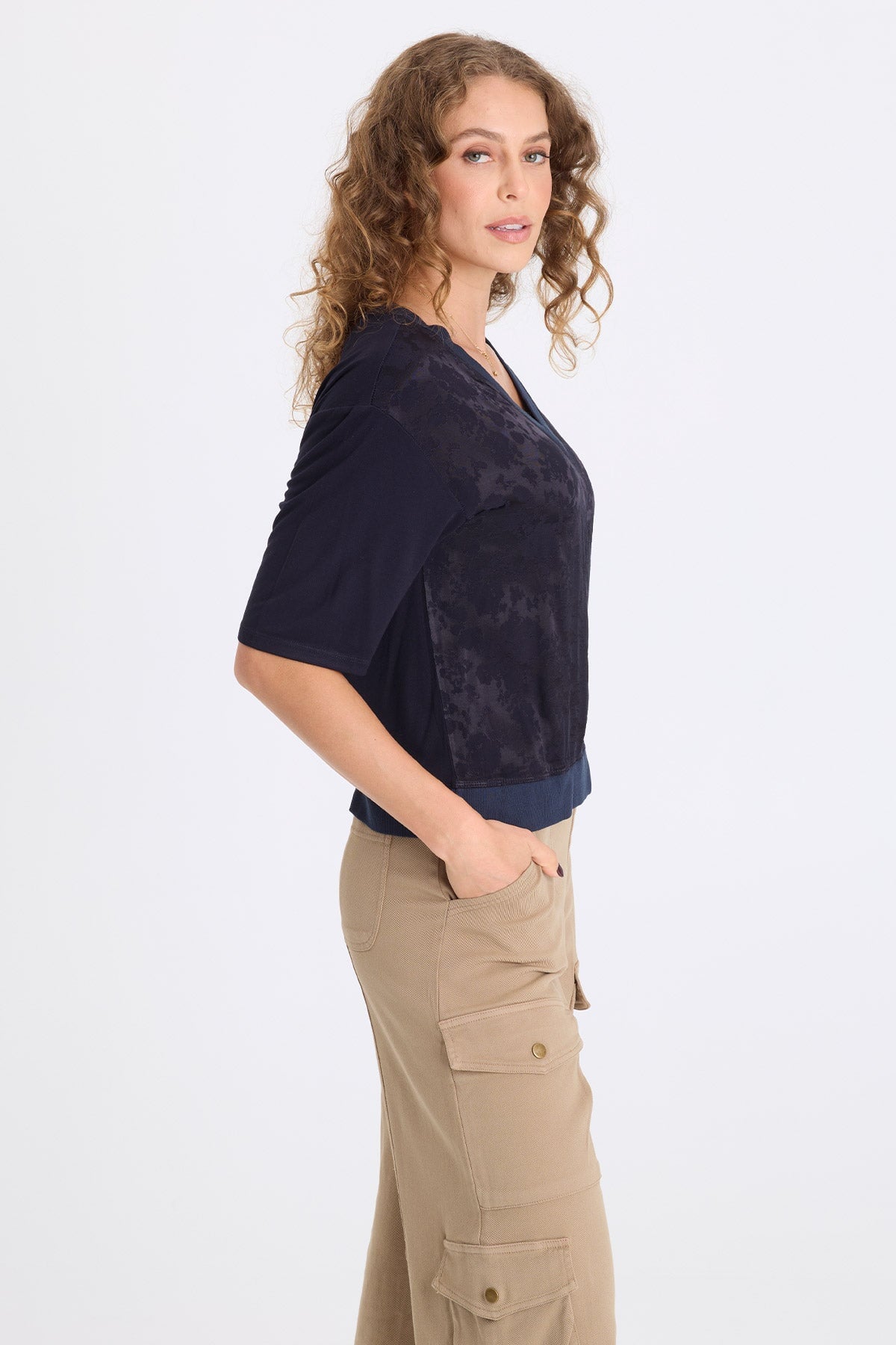 XCVI Obi Textured Satin V-Neck Tee 