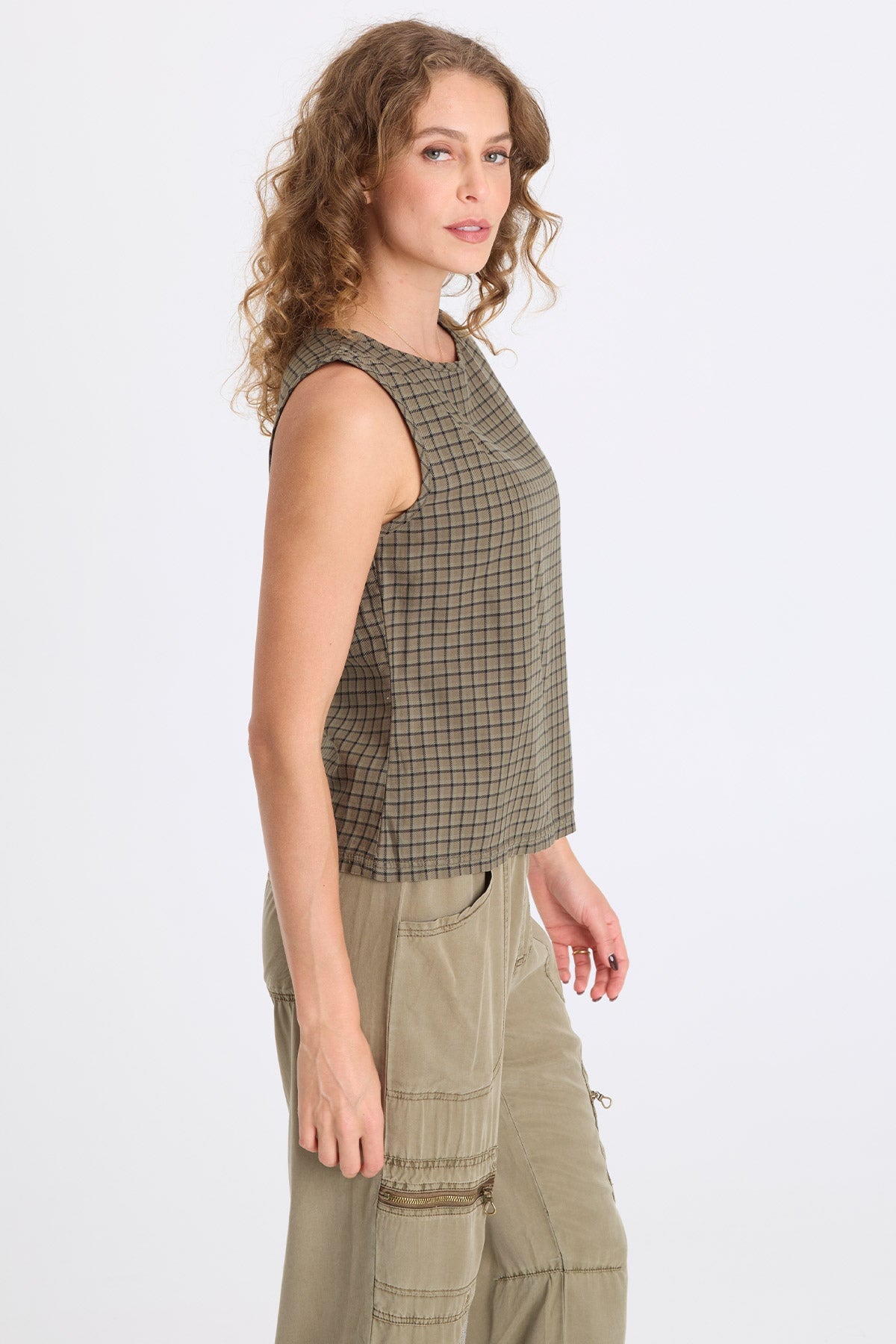 XCVI Sanar Plaid Asymmetric Tank 