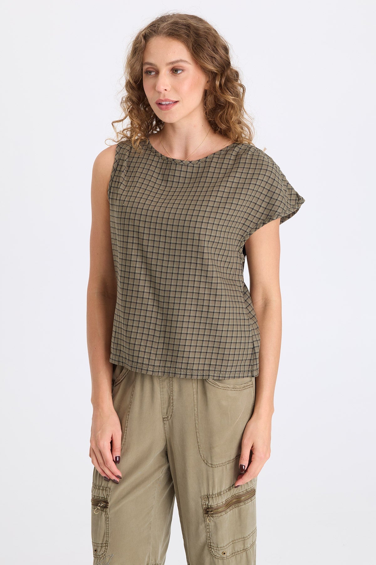 XCVI Sanar Plaid Asymmetric Tank 
