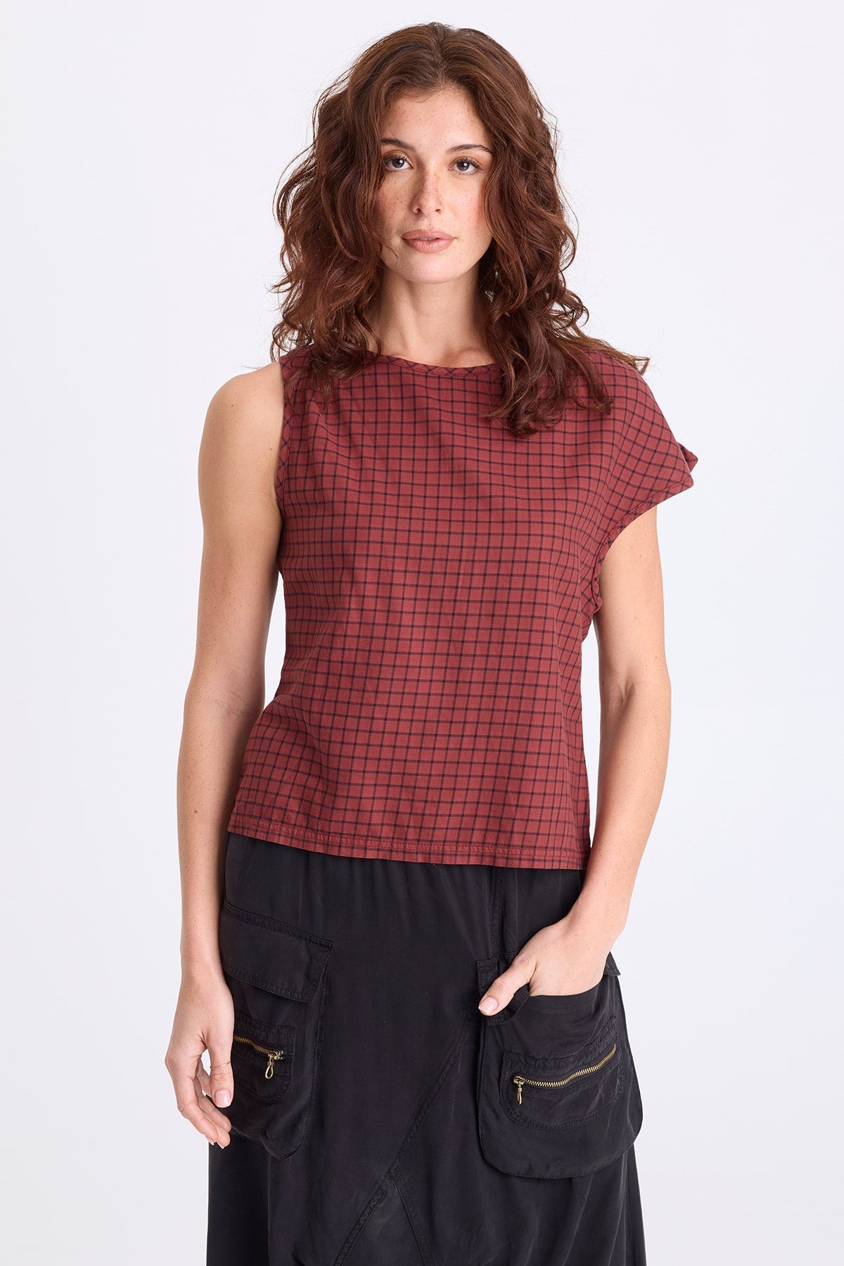 XCVI Sanar Plaid Asymmetric Tank 