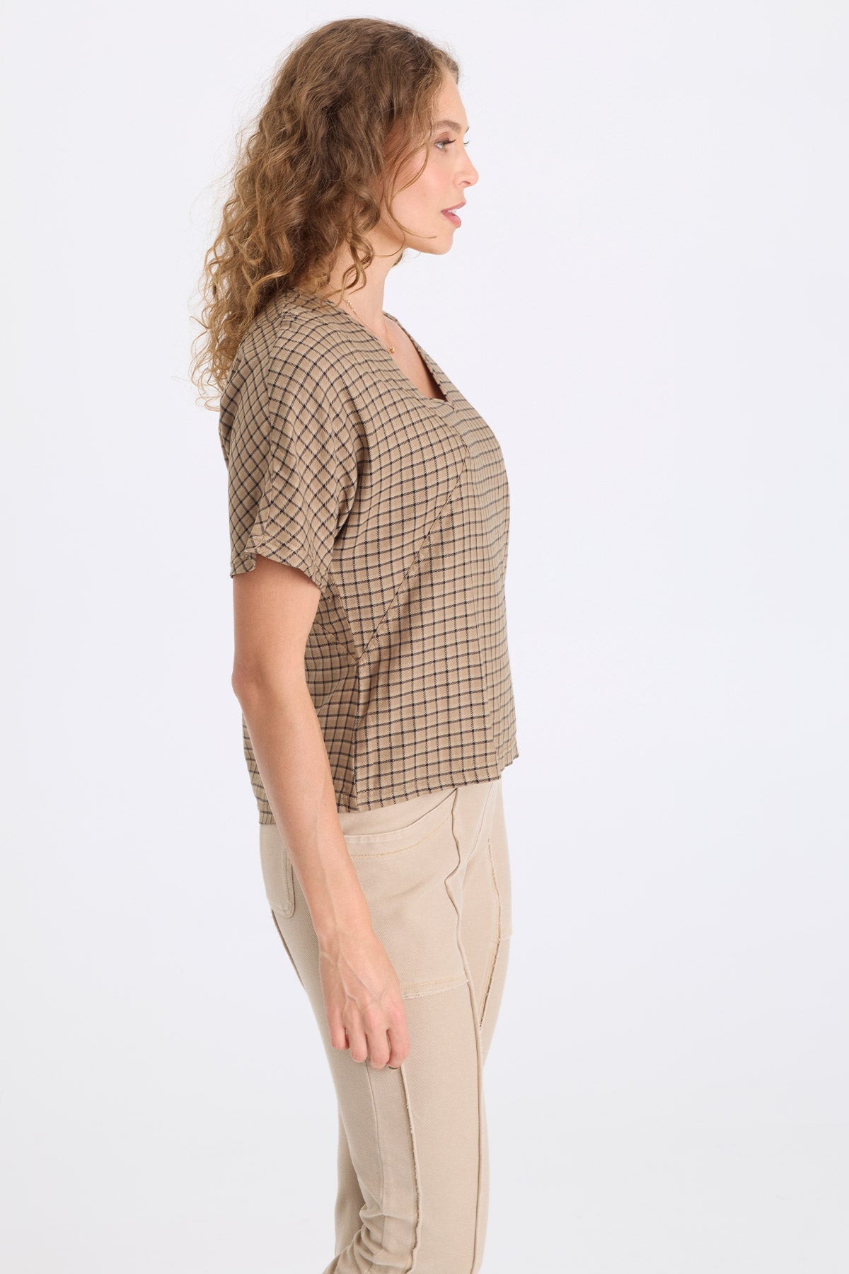 XCVI Bashir Plaid V-Neck Top 