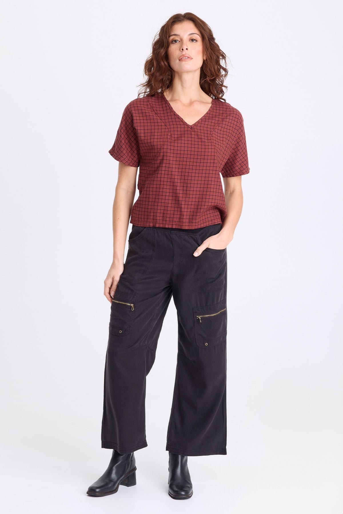 XCVI Bashir Plaid V-Neck Top 