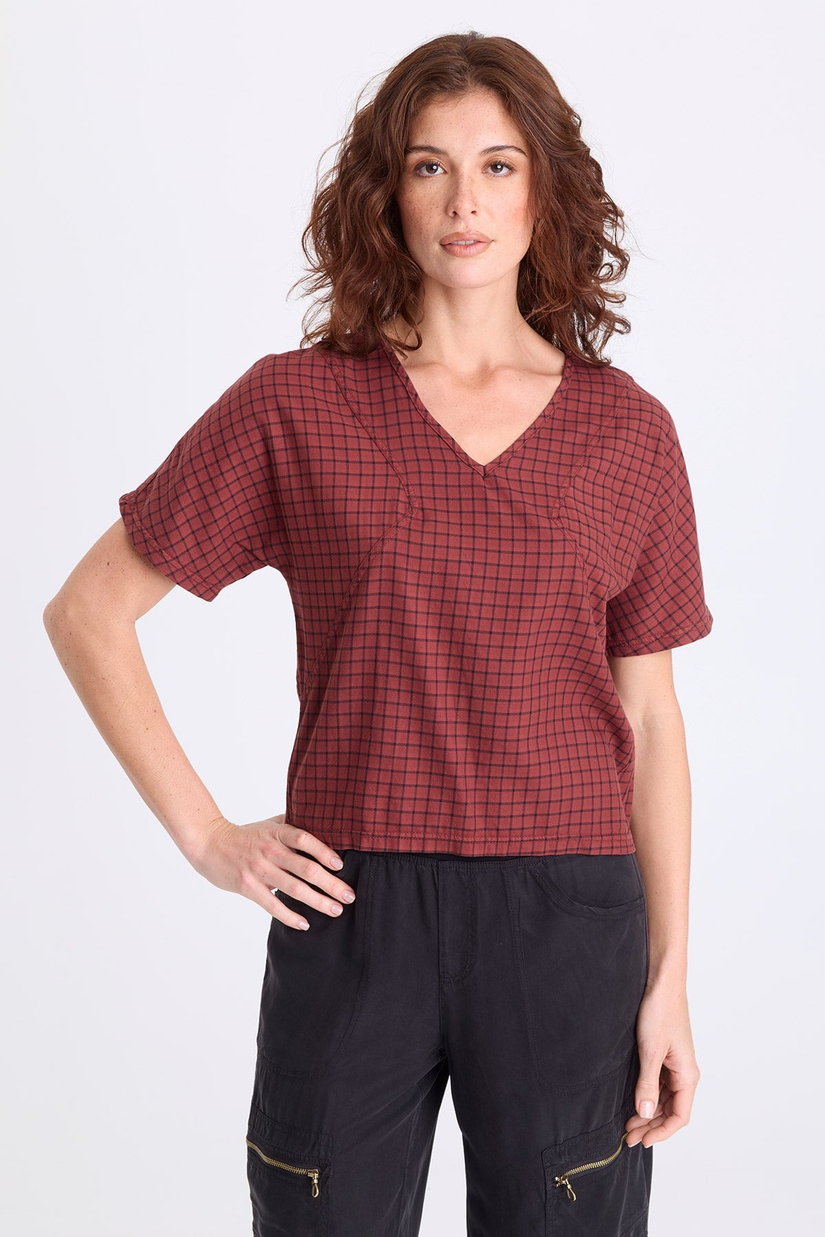 XCVI Bashir Plaid V-Neck Top 