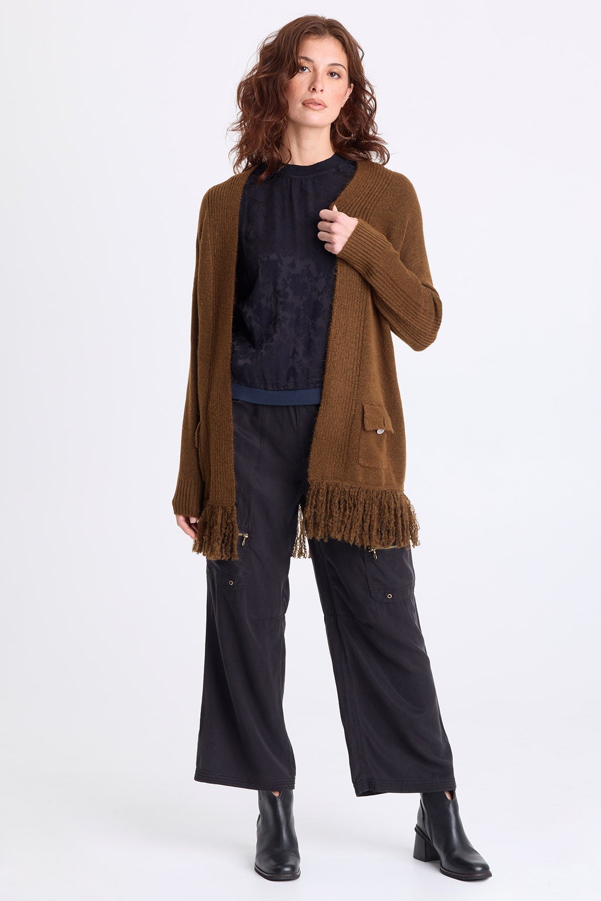 XCVI Bakari Sweater-Knit Fringe Cardigan 
