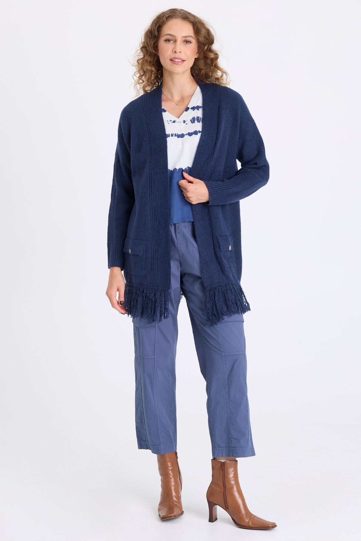 XCVI Bakari Sweater-Knit Fringe Cardigan 