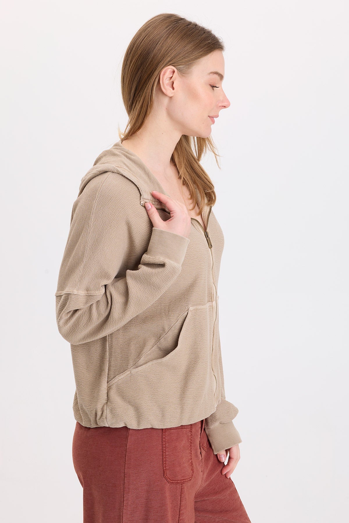 Wearables Baylen Crepe-Knit Zip-Up Hoodie 