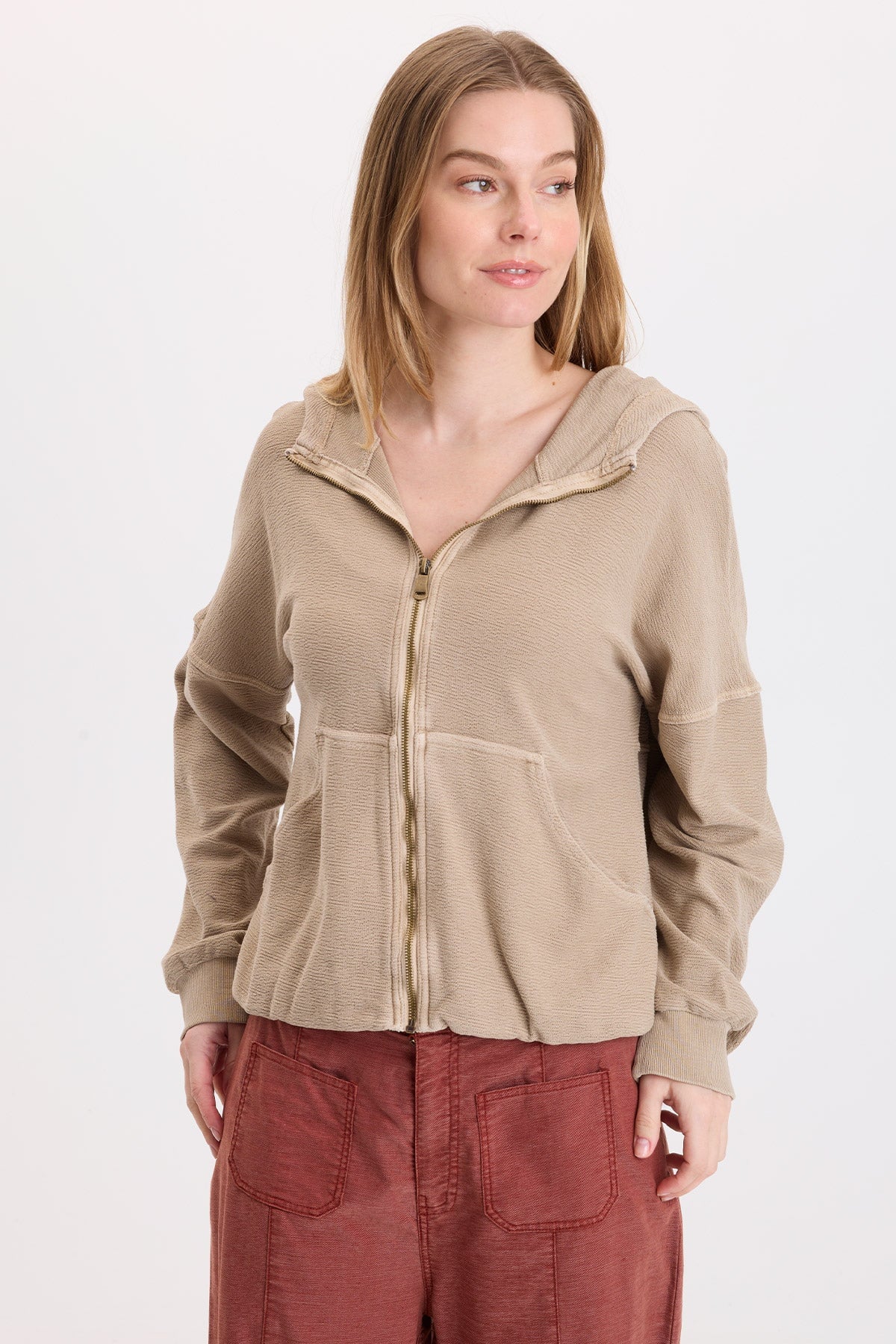 Wearables Baylen Crepe-Knit Zip-Up Hoodie 