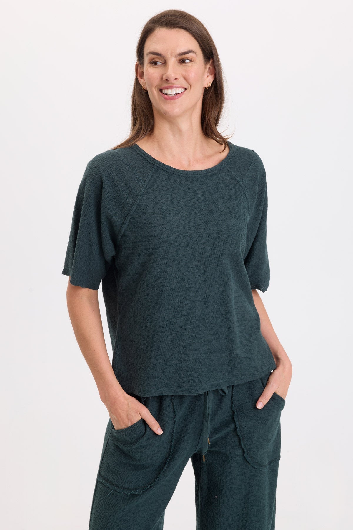Wearables Analie Crepe-Knit Short Sleeve Top 