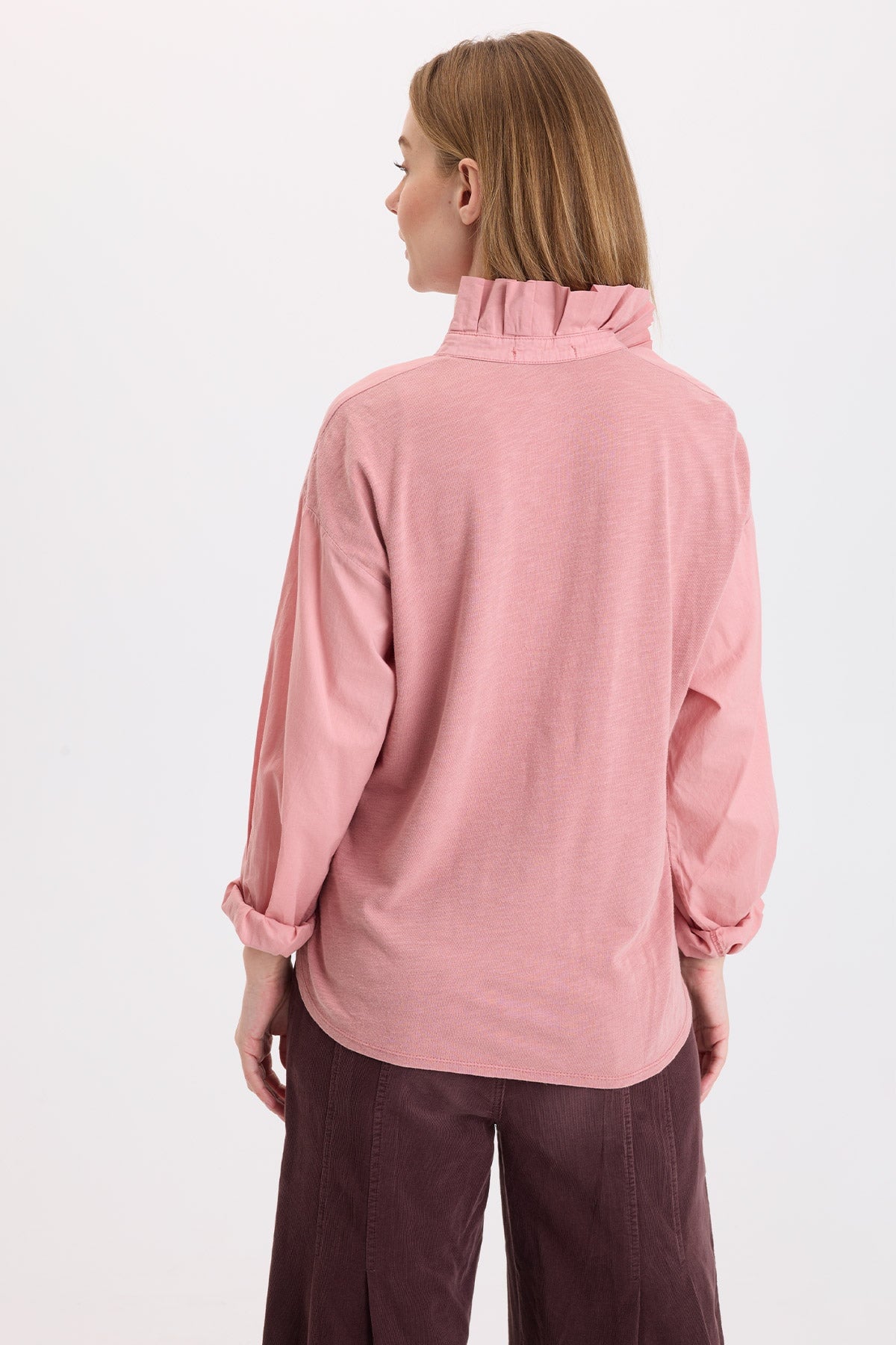 Wearables Lohan Cotton Voile Ruffle Collar Button-Up Top