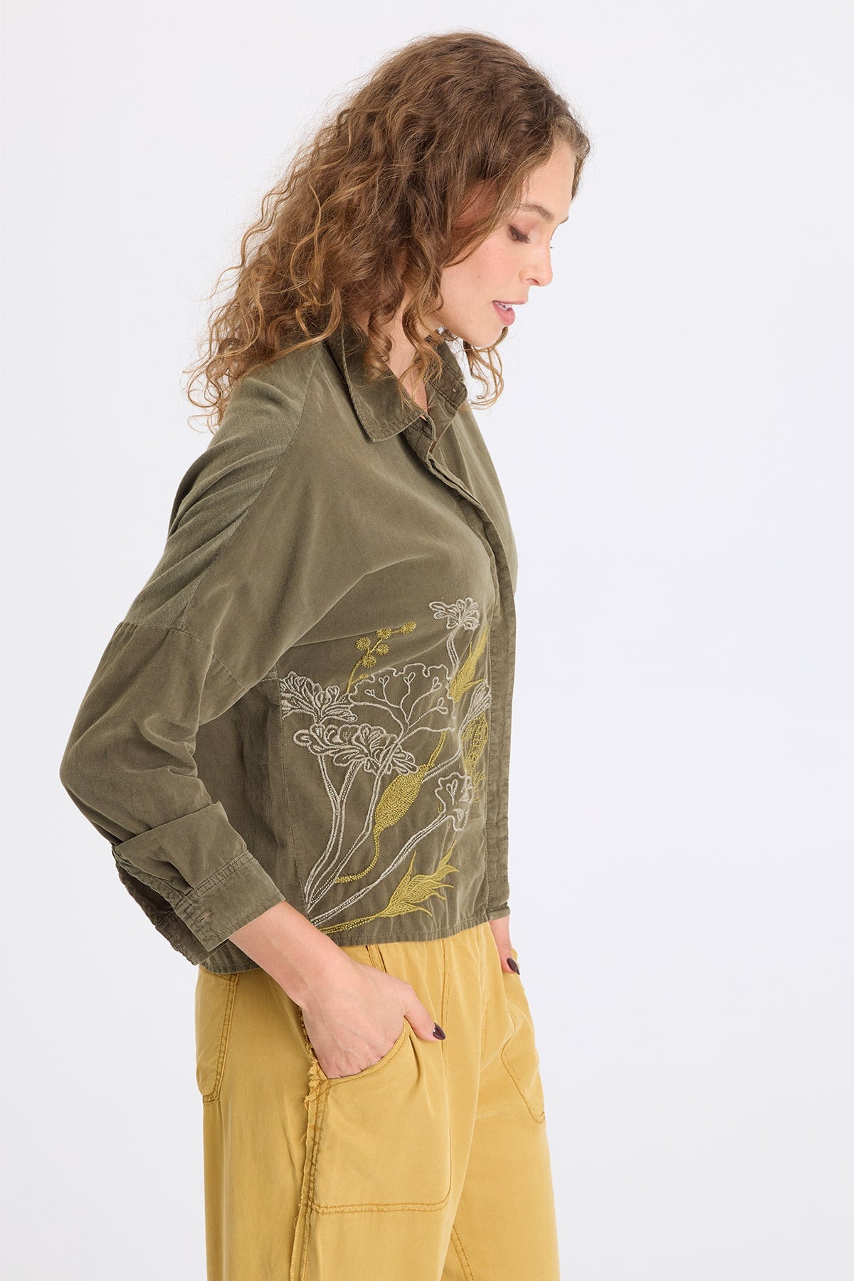 XCVI Kyle Embroidered Corduroy Button-Up 