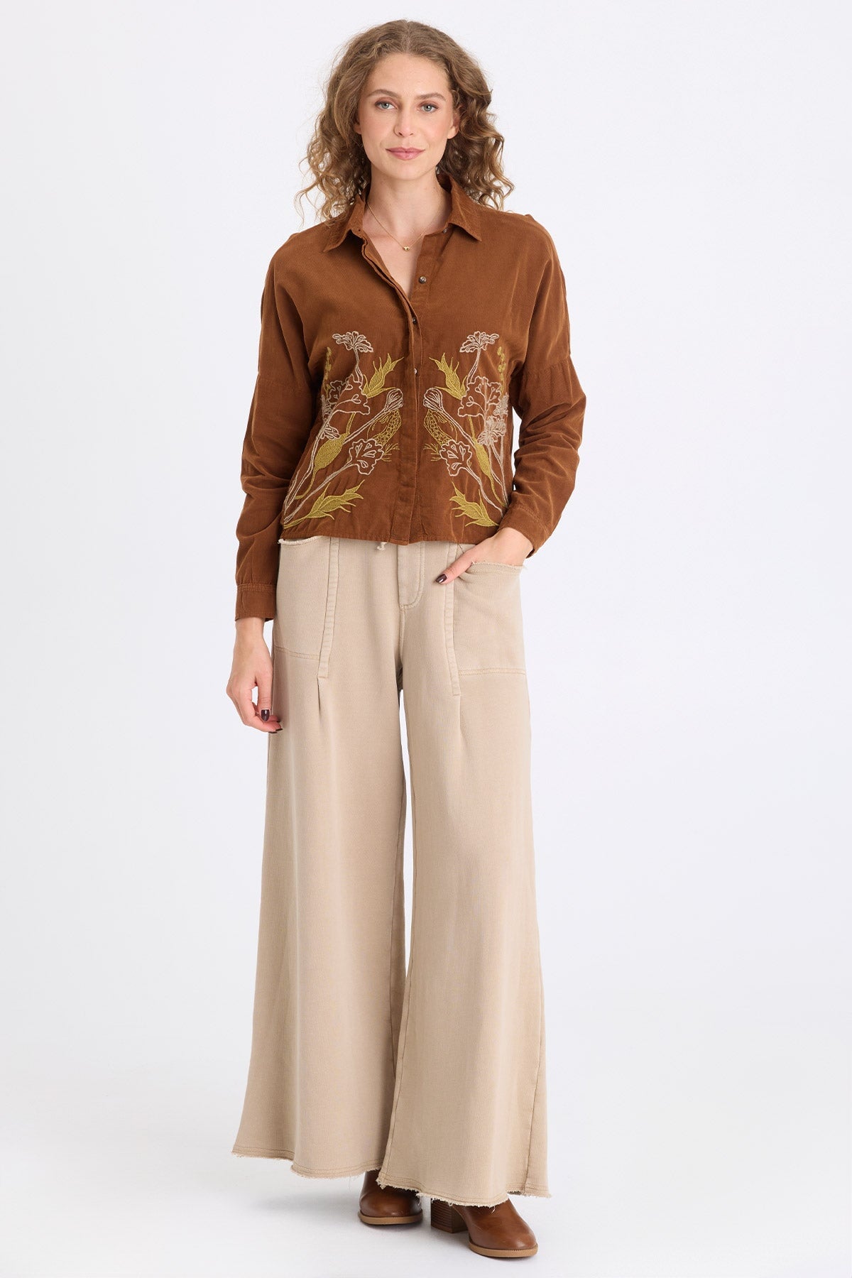 XCVI Kyle Embroidered Corduroy Button-Up 