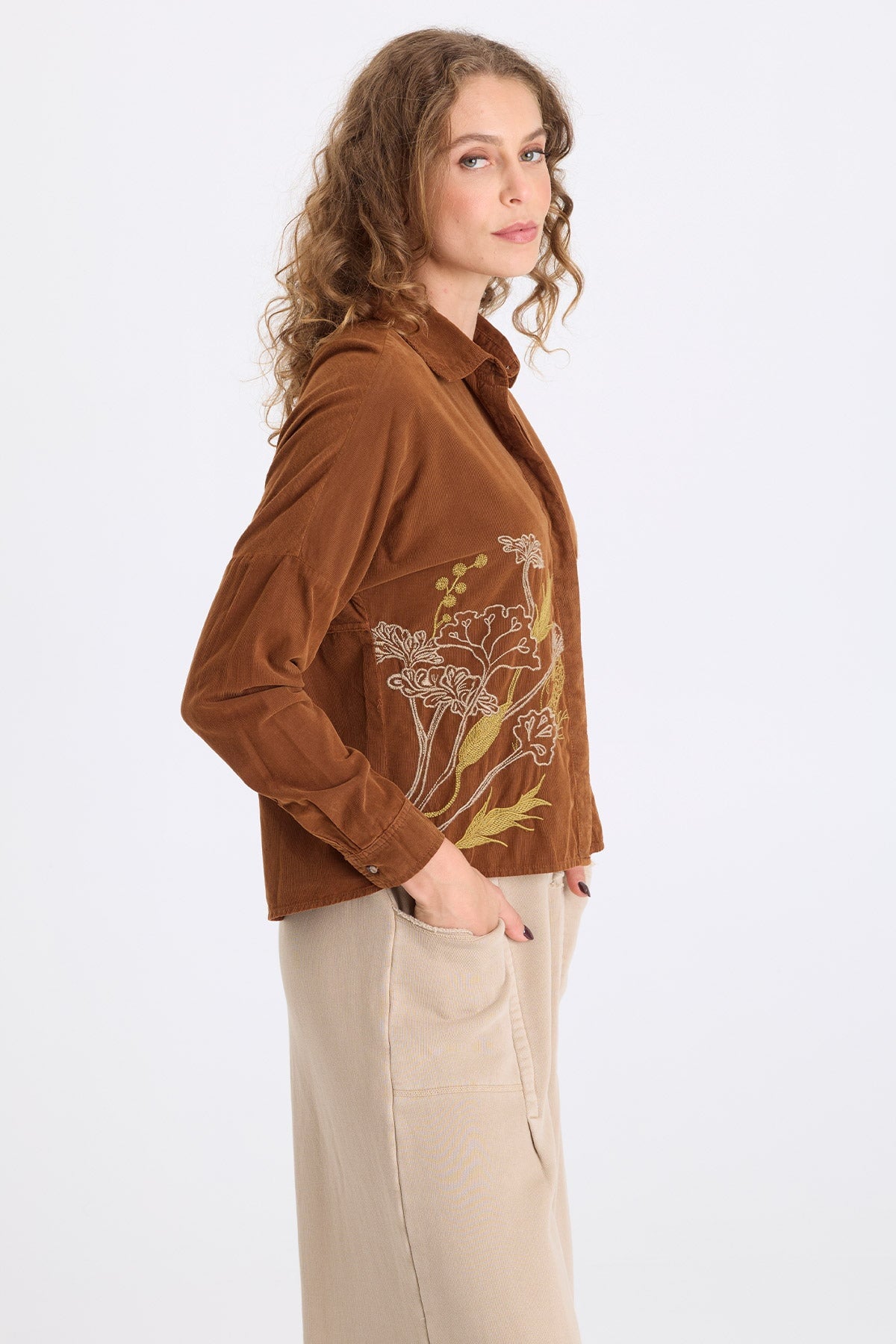 XCVI Kyle Embroidered Corduroy Button-Up 