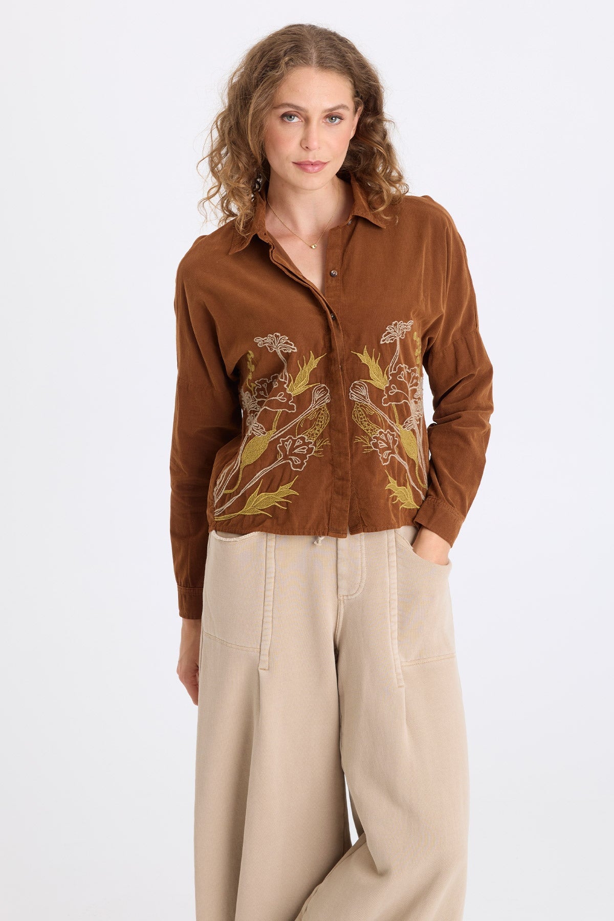 XCVI Kyle Embroidered Corduroy Button-Up 