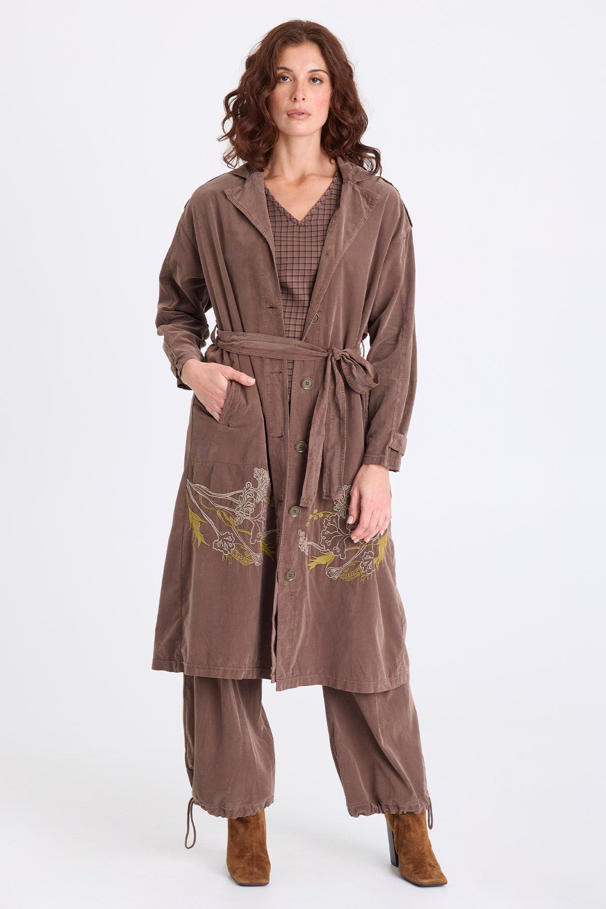 XCVI Harun Embroidered Corduroy Belted Trench 