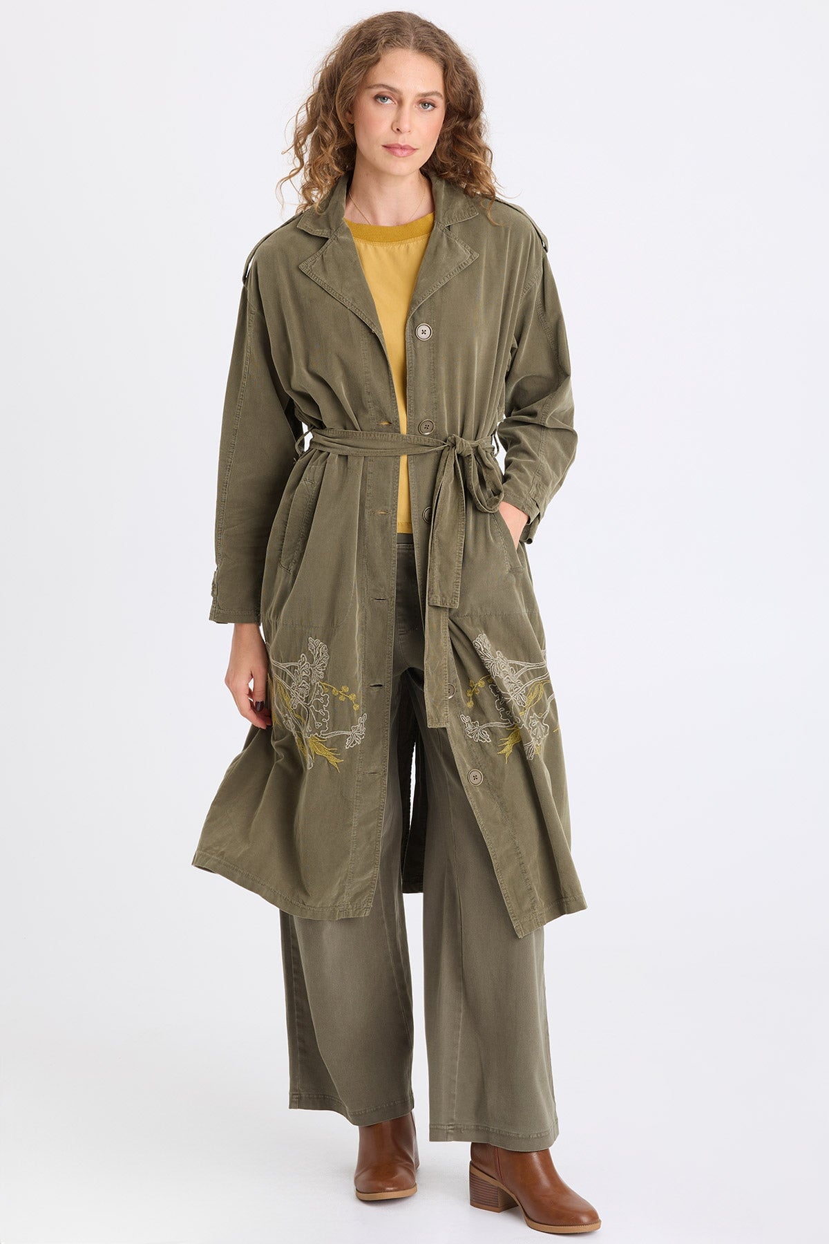 XCVI Harun Embroidered Corduroy Belted Trench 