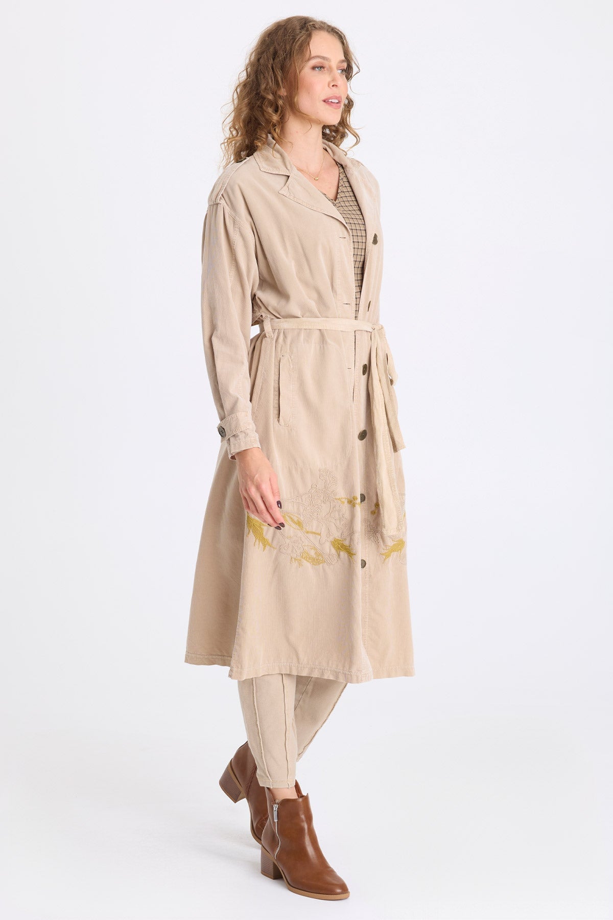 XCVI Harun Embroidered Corduroy Belted Trench 