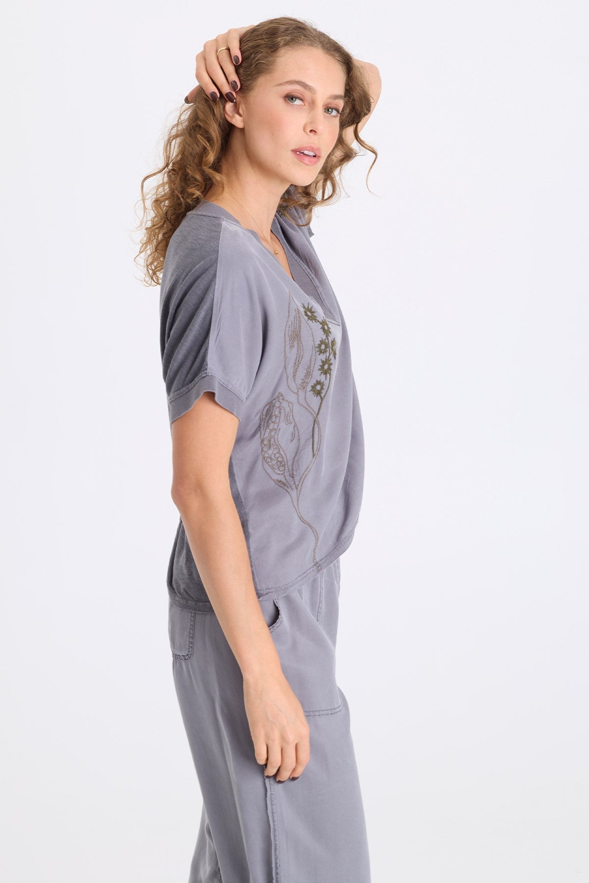 XCVI Hanno Embroidered Twill V-Neck Top 