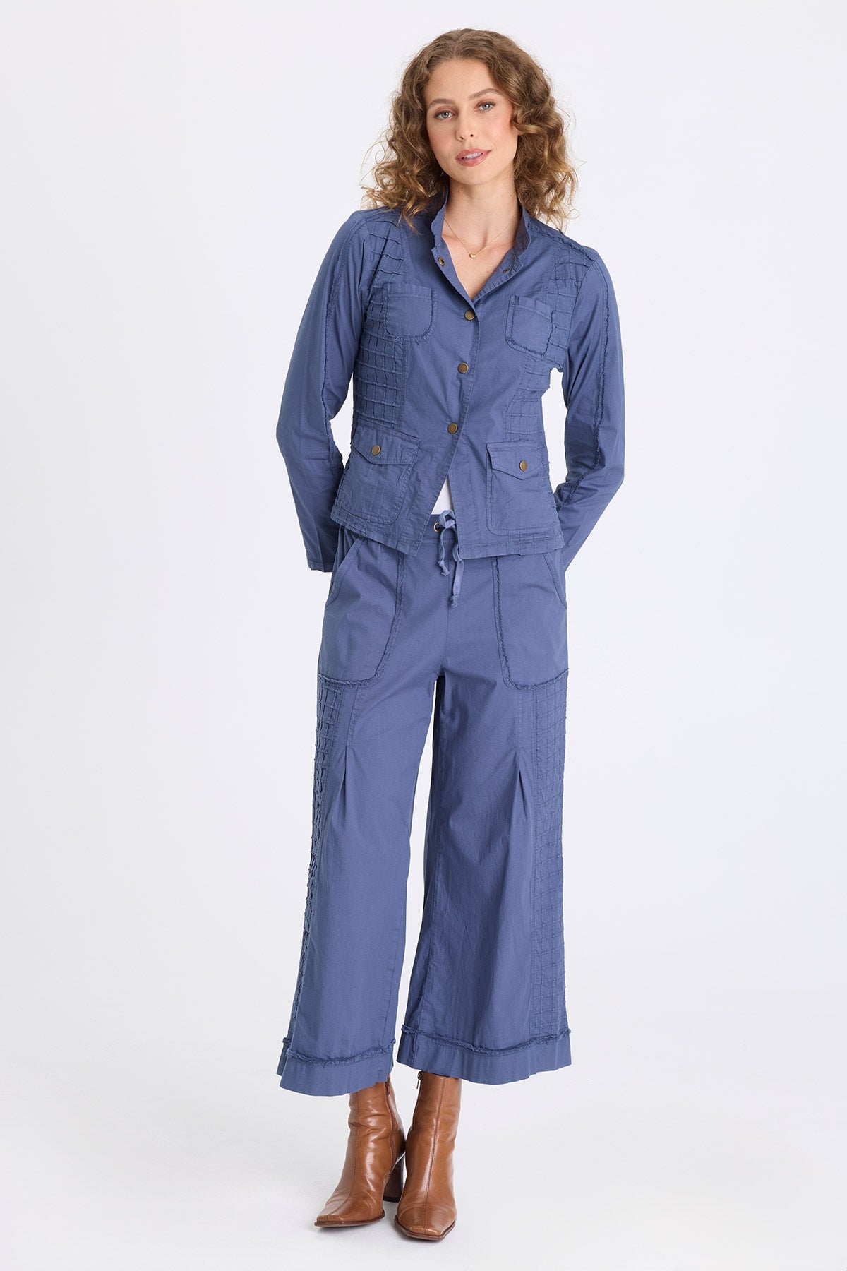 XCVI Mousa Poplin Grid Pintuck Blazer 