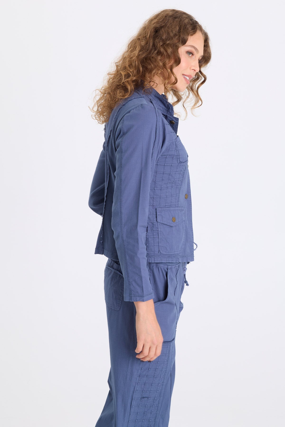 XCVI Mousa Poplin Grid Pintuck Blazer 