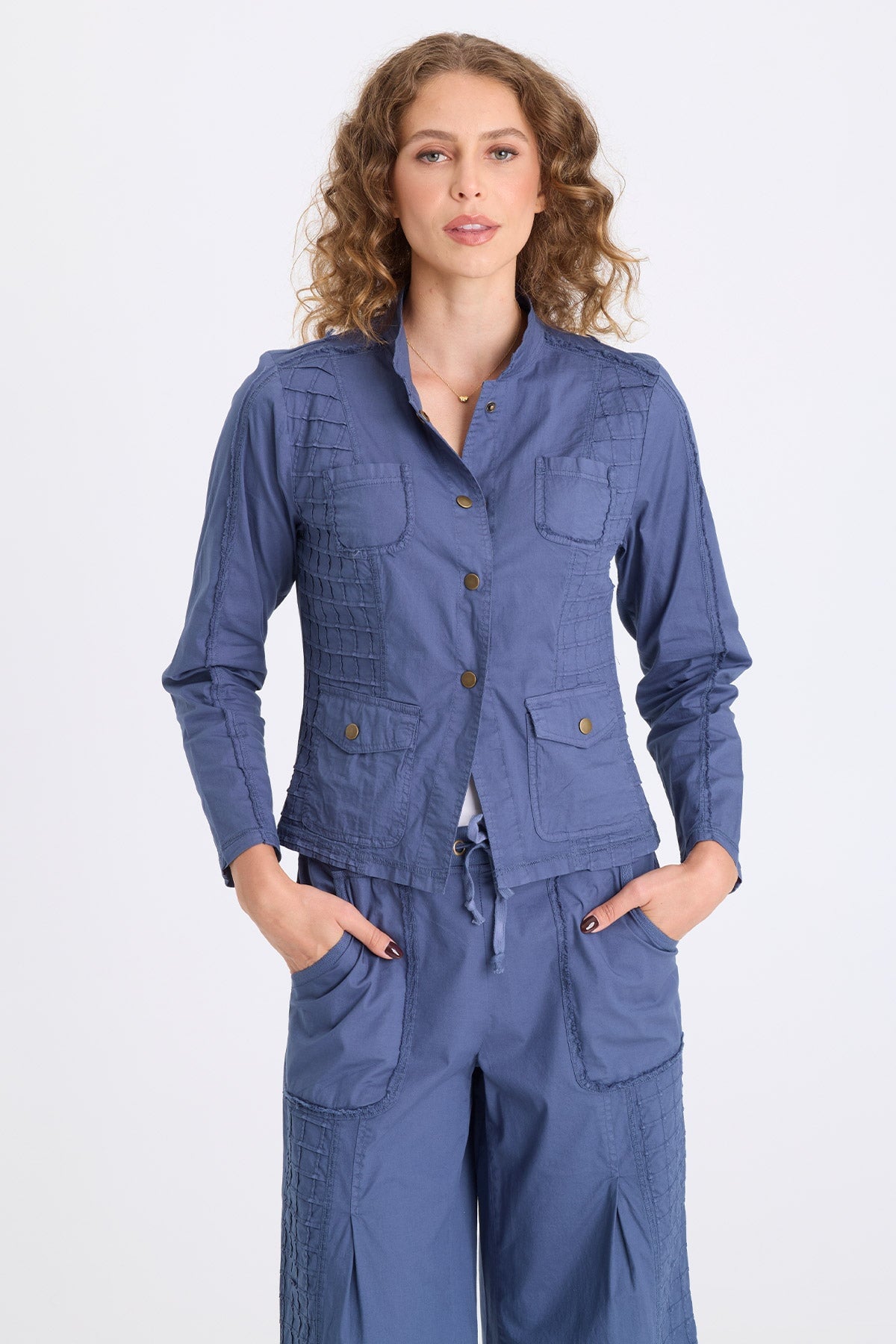 XCVI Mousa Poplin Grid Pintuck Blazer 